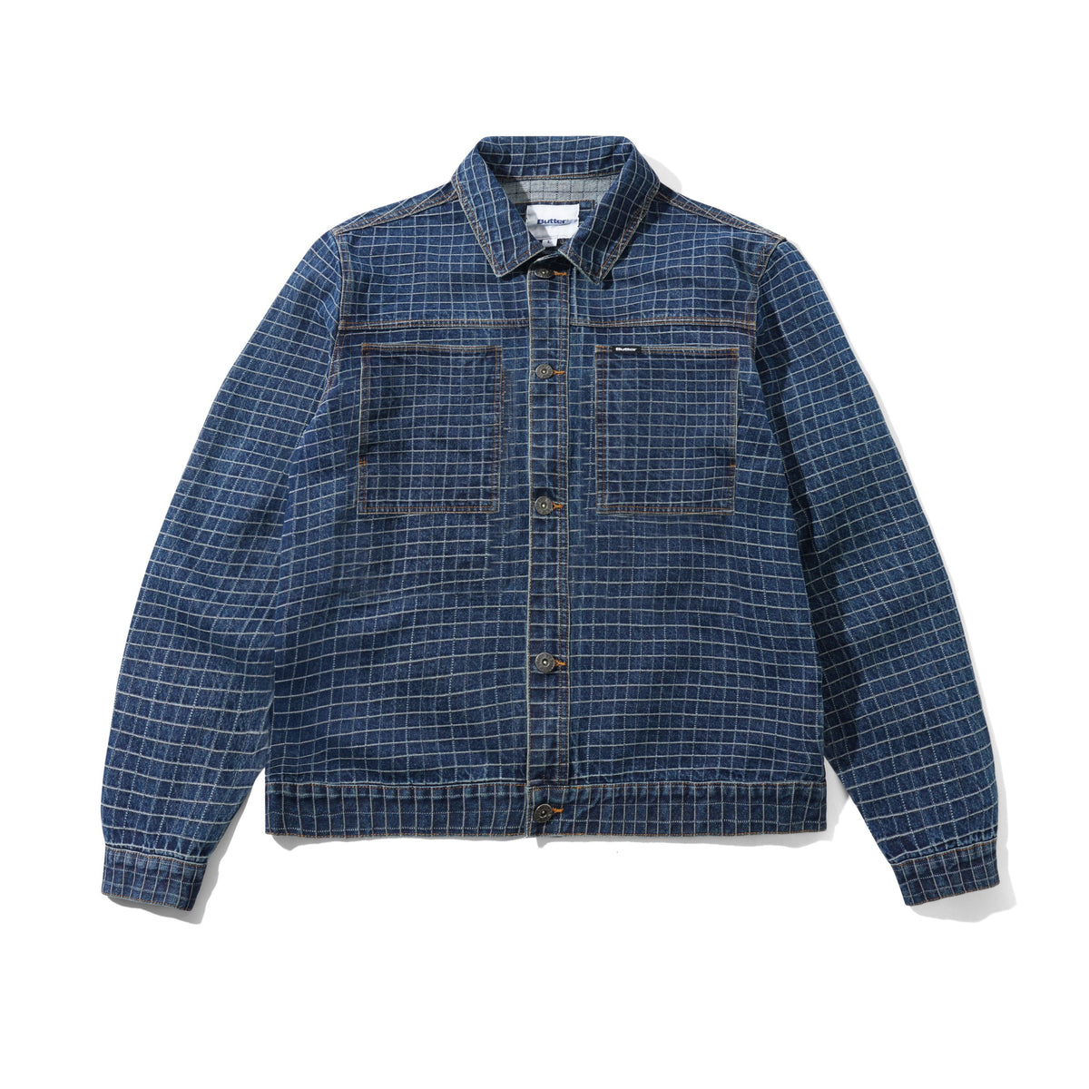Butter Goods Grid Denim Jacket in indigo, the only outerwear piece in the Q3 delivery — Butter Goods Q3 2026 at Gallery Streetwear, Kelowna BC