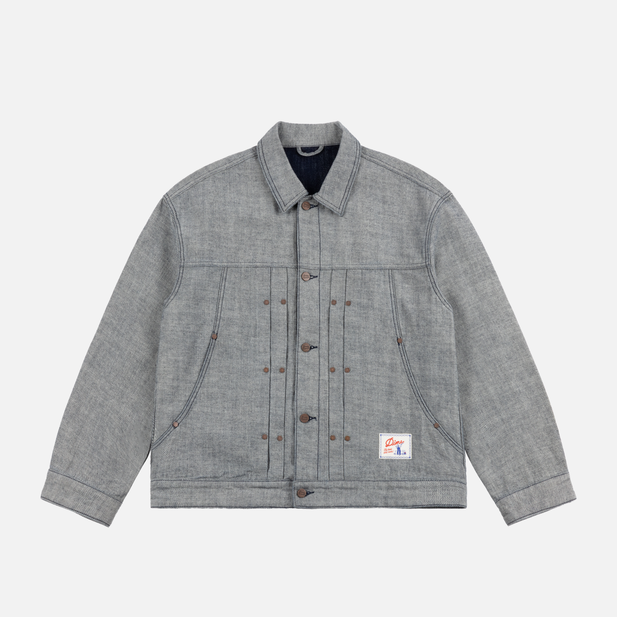 Dime MTL Pleated Denim Jacket in Reversed Indigo — Dime MTL Fall 2026 Drop 1 at Gallery Streetwear, Kelowna BC