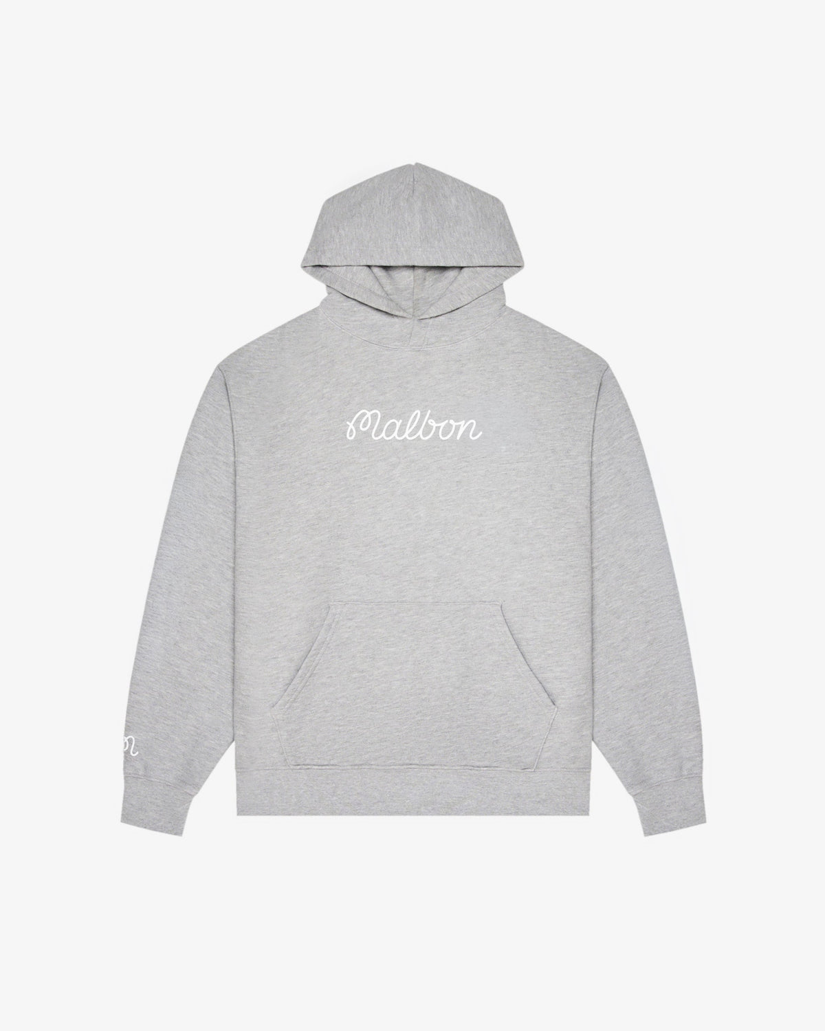 Malbon Golf Fesque Hoodie in heather grey, front view of the heavyweight fleece — Malbon Golf Fall 2026 shoulder-season layers at Gallery Streetwear, Kelowna BC