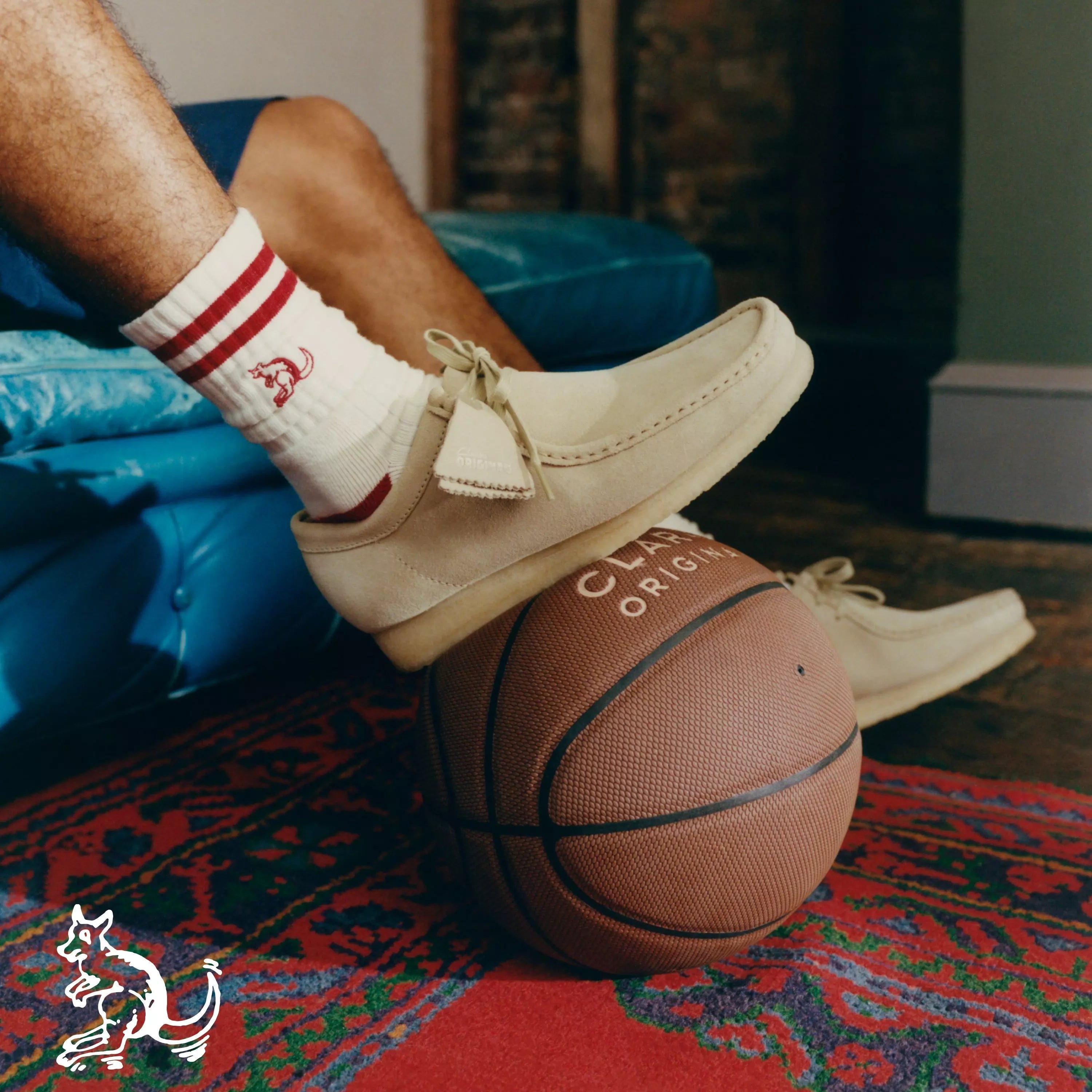 Image of Clarks Originals footwear display at Gallery Streetwear Kelowna, featuring the Wallabee, Desert Boot, and Meare styles.