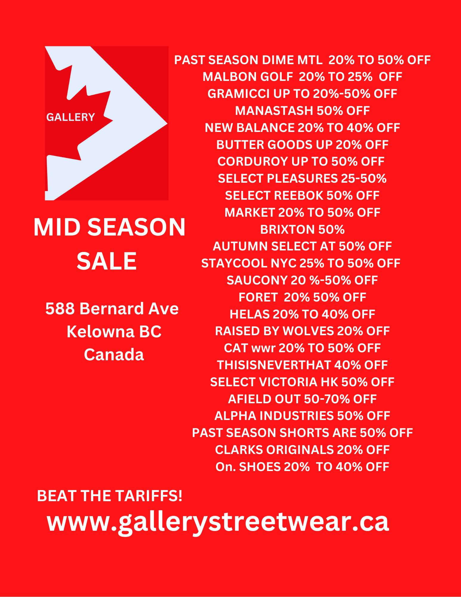 Gallery Streetwear Mid Season Sale – Beat the Tariffs and Save Big! - Gallery Streetwear