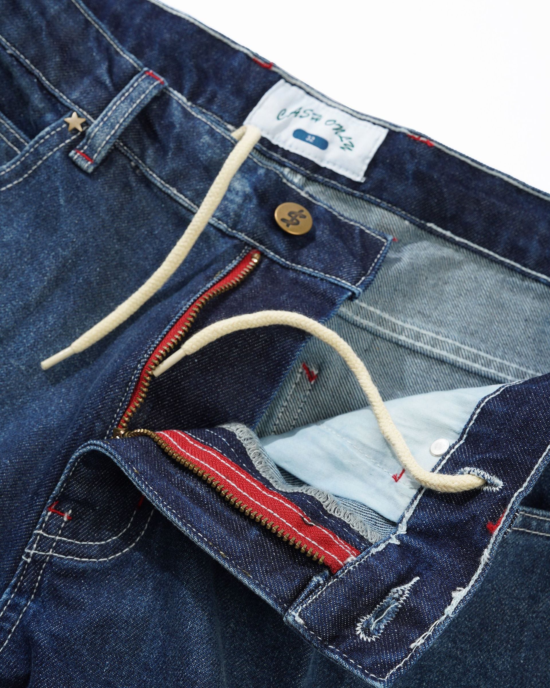 Cash Only Logo Denim Shorts Raw Indigo