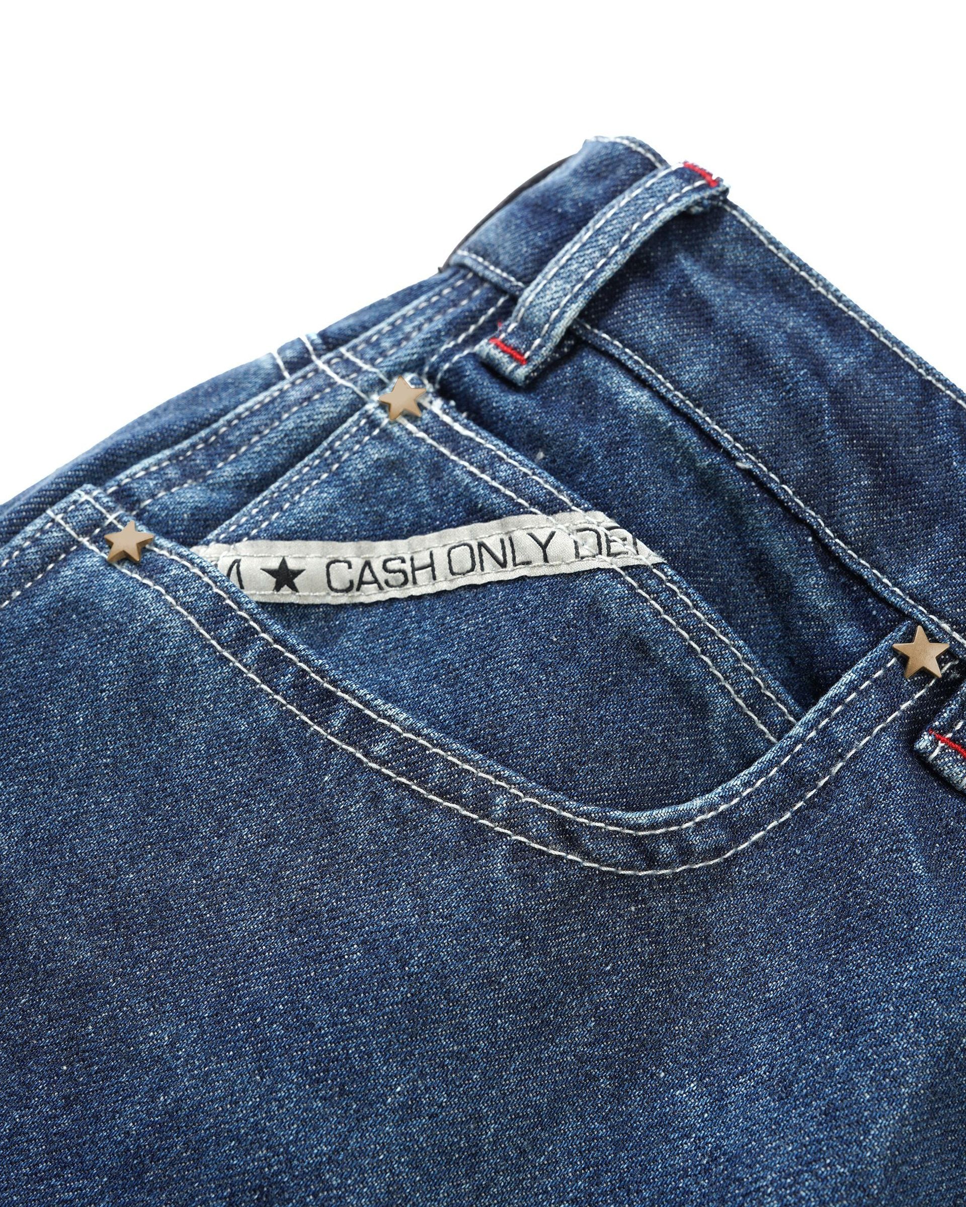 Cash Only Logo Denim Shorts Raw Indigo