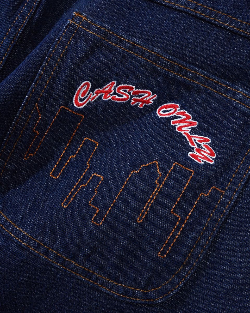 Cash Only Logo Denim Shorts Dark Indigo