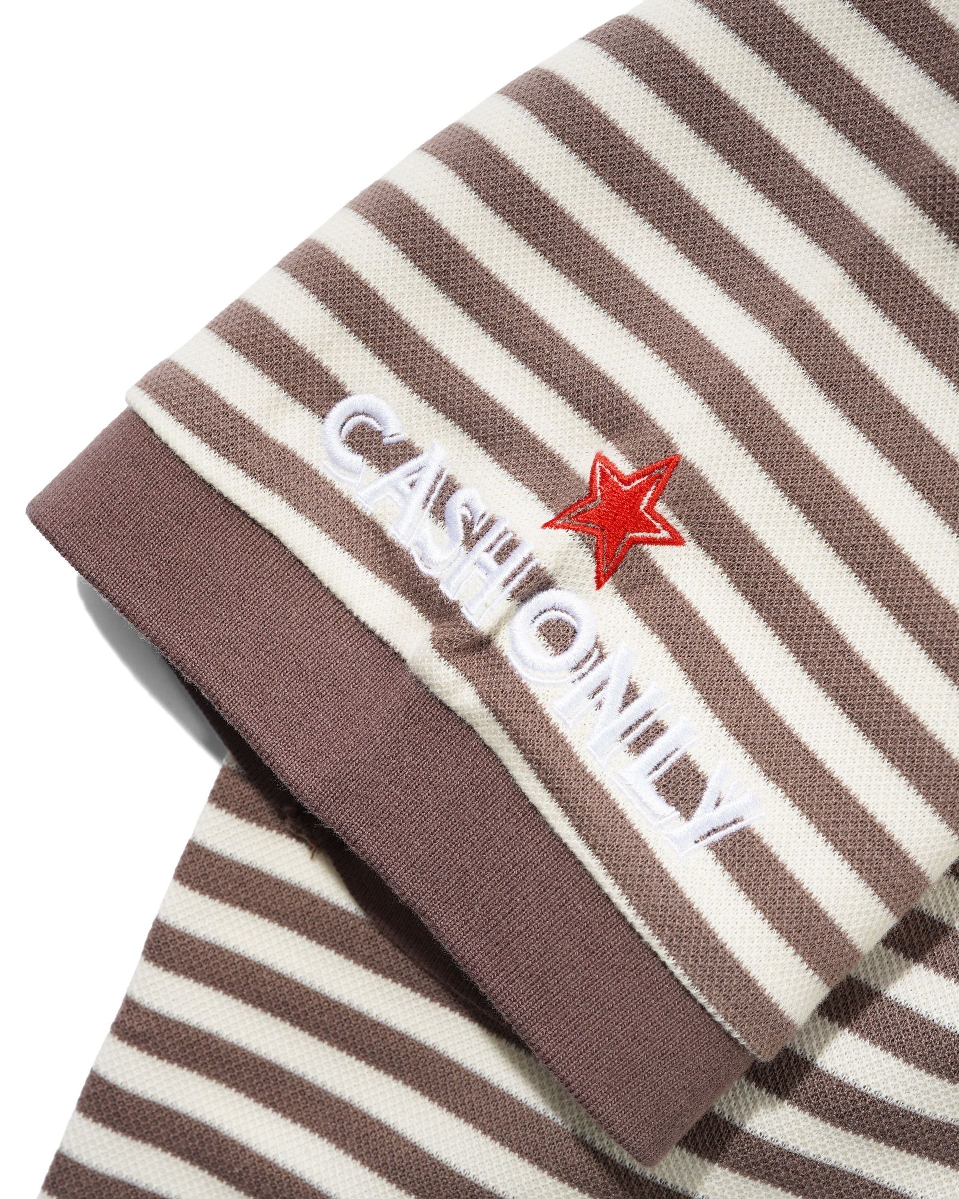 Cash Only Nada Polo Brown Stripe - hem detail