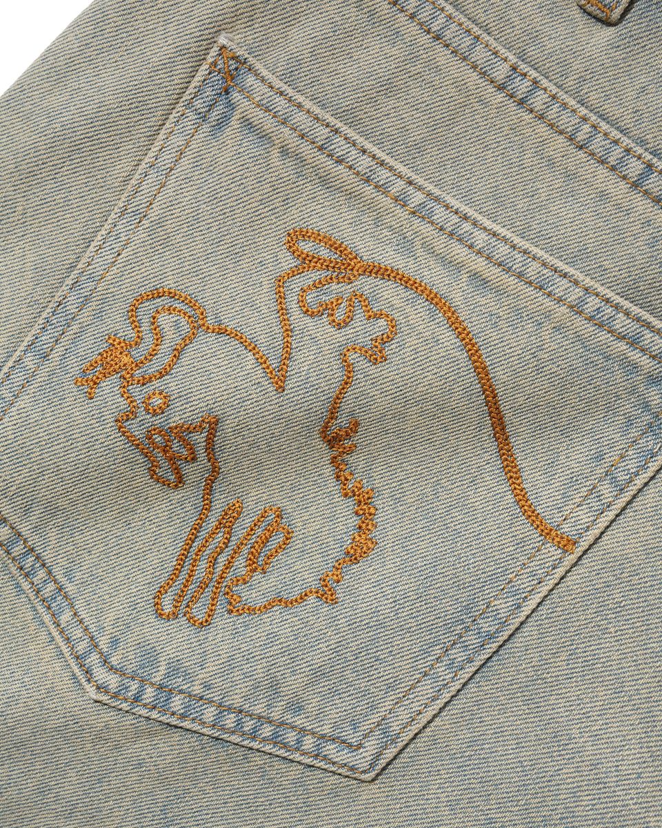 Cash Only Rodeo Denim Jeans Sun Fade Blue - bronco back pocket embroidery