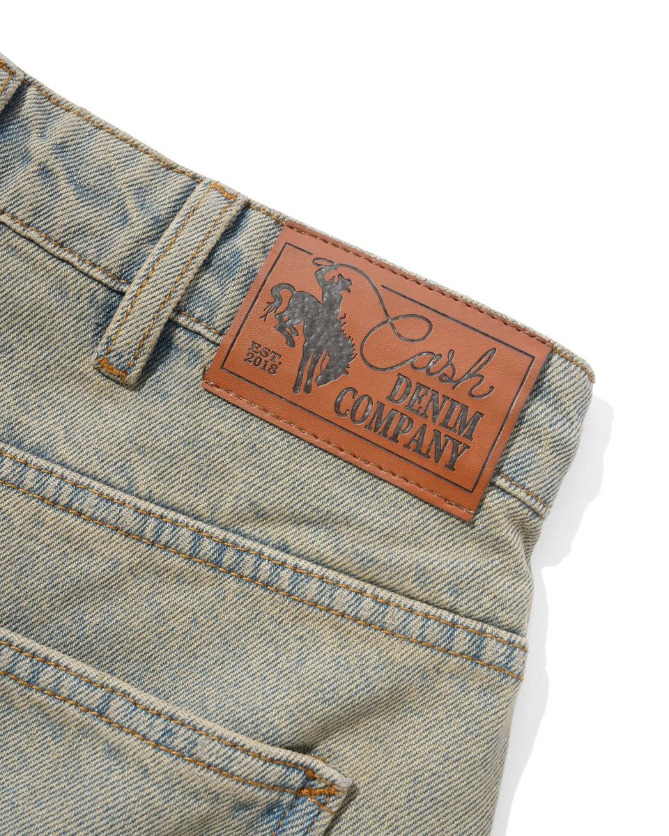 Cash Only Rodeo Denim Jeans Sun Fade Blue - leather waist patch