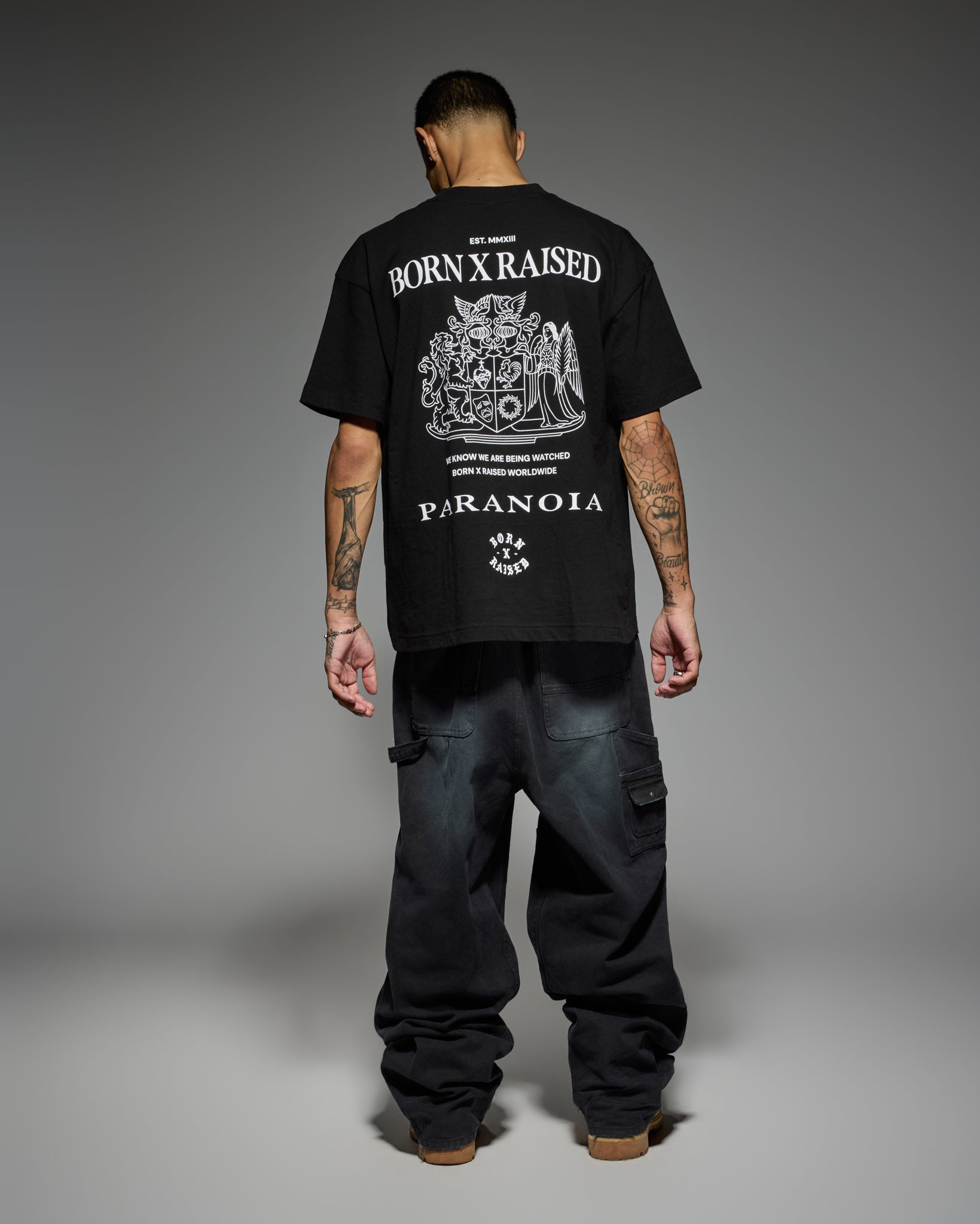 Born X Raised Paranoia Crest Tee - Black - lifestyle 2