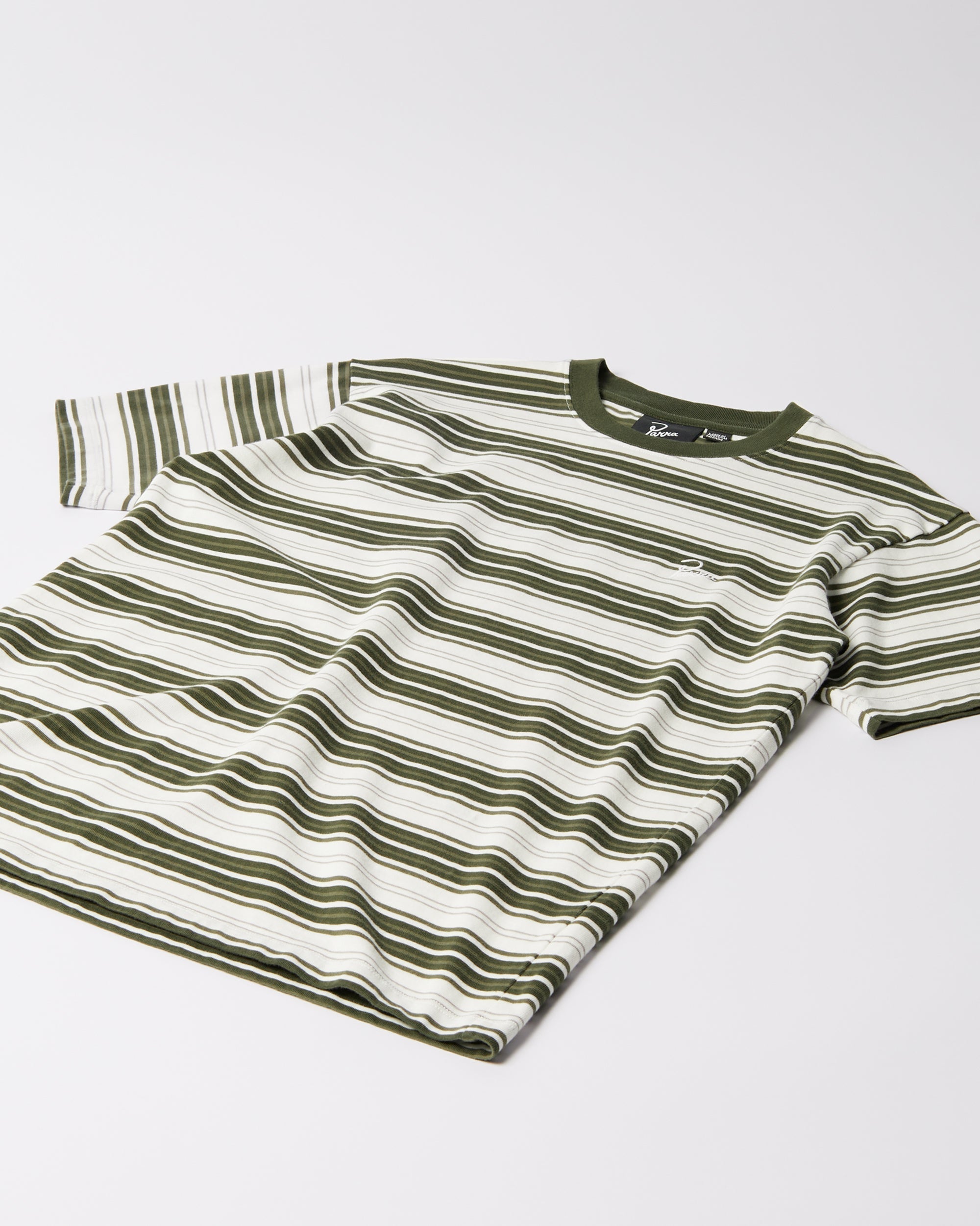 Parra Signature Striped t-shirt green — fabric detail