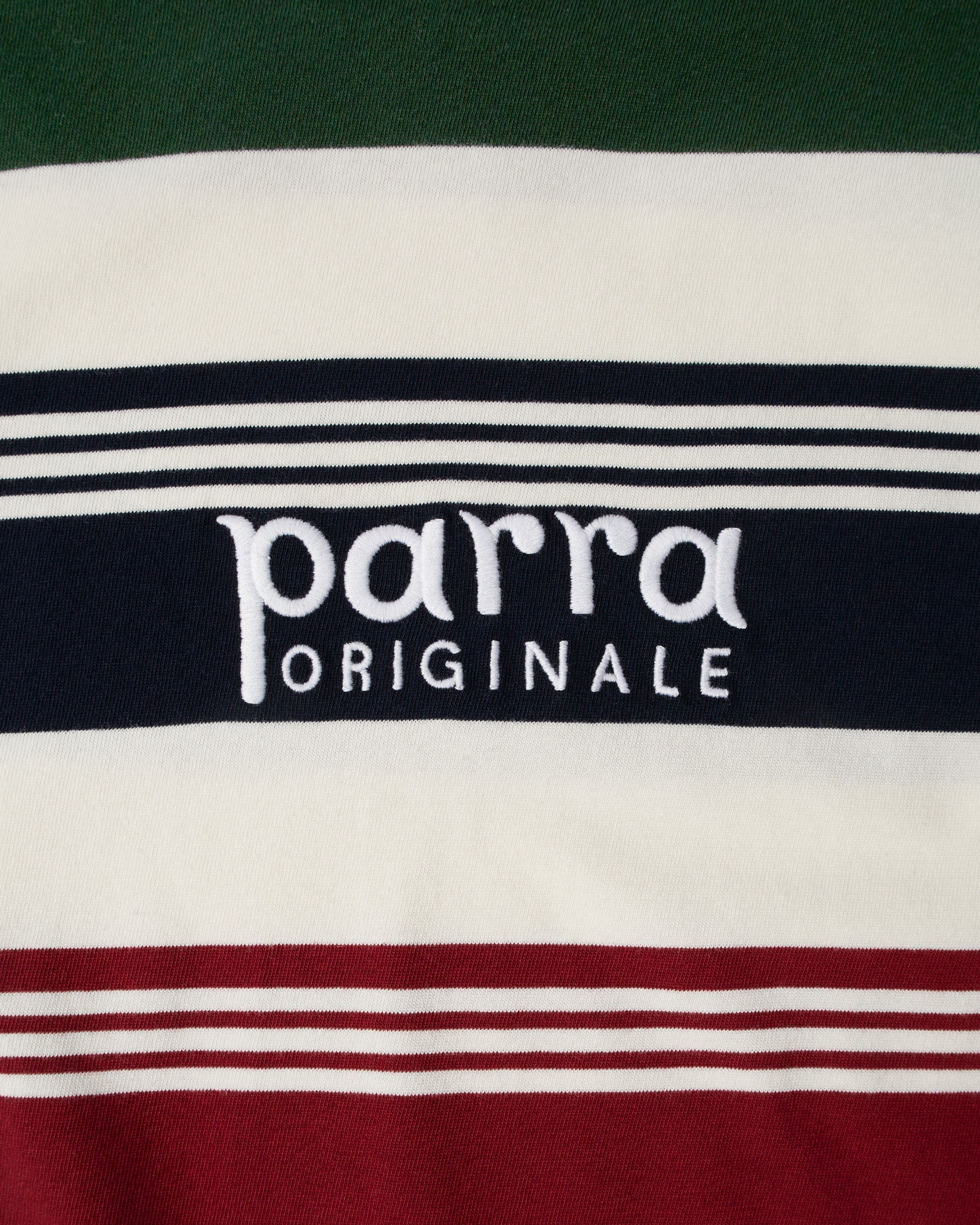 Parra Original Stripe Long Sleeve T-Shirt Pine Green — stripe detail