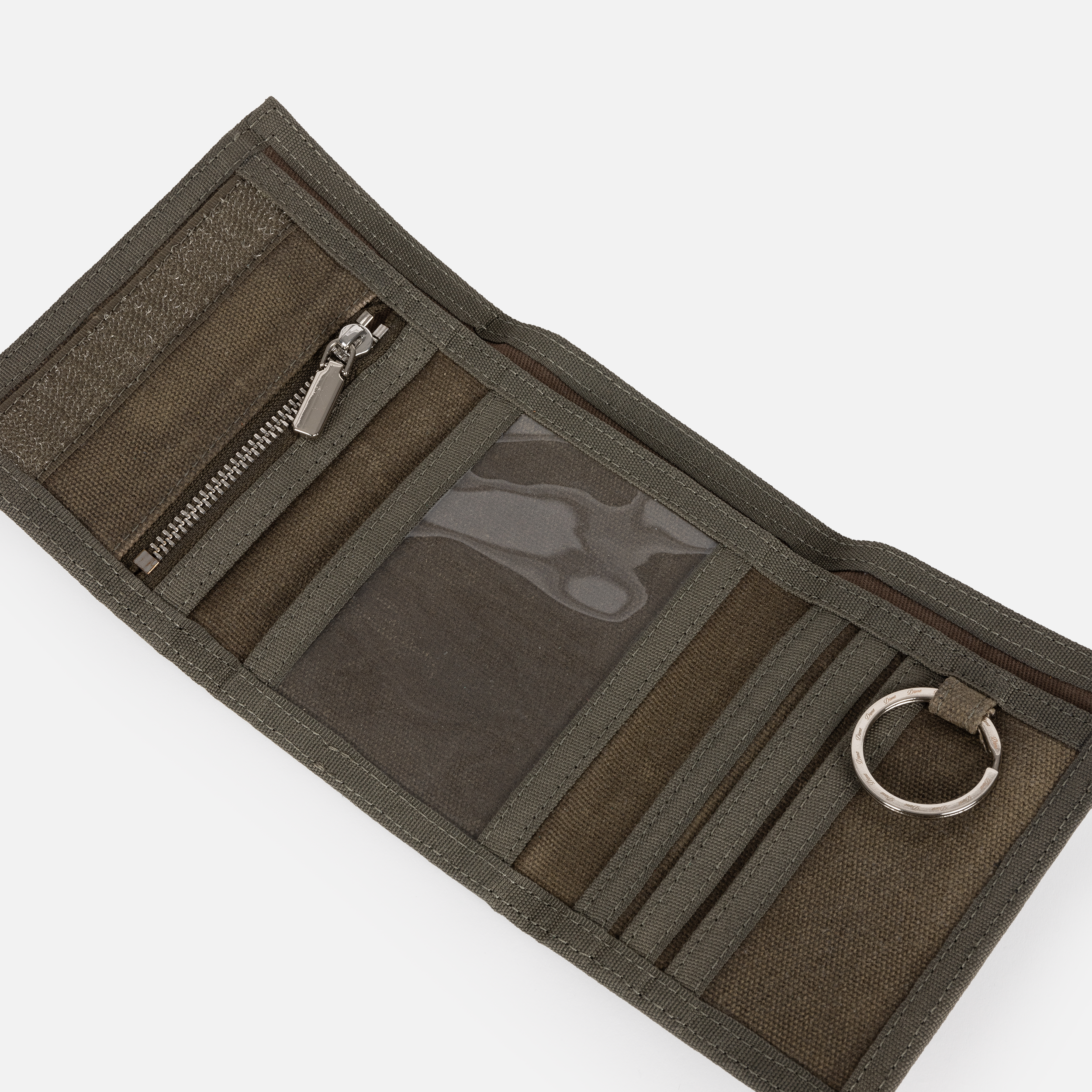 Dime MTL Waxed Velcro Wallet Olive — detail