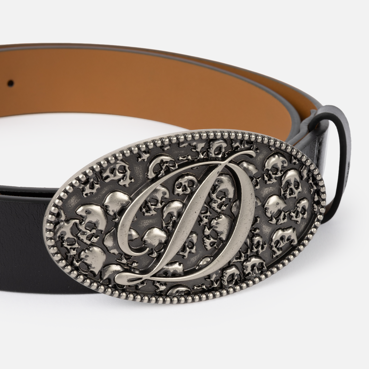 Dime MTL Skull Leather Belt Black — detail