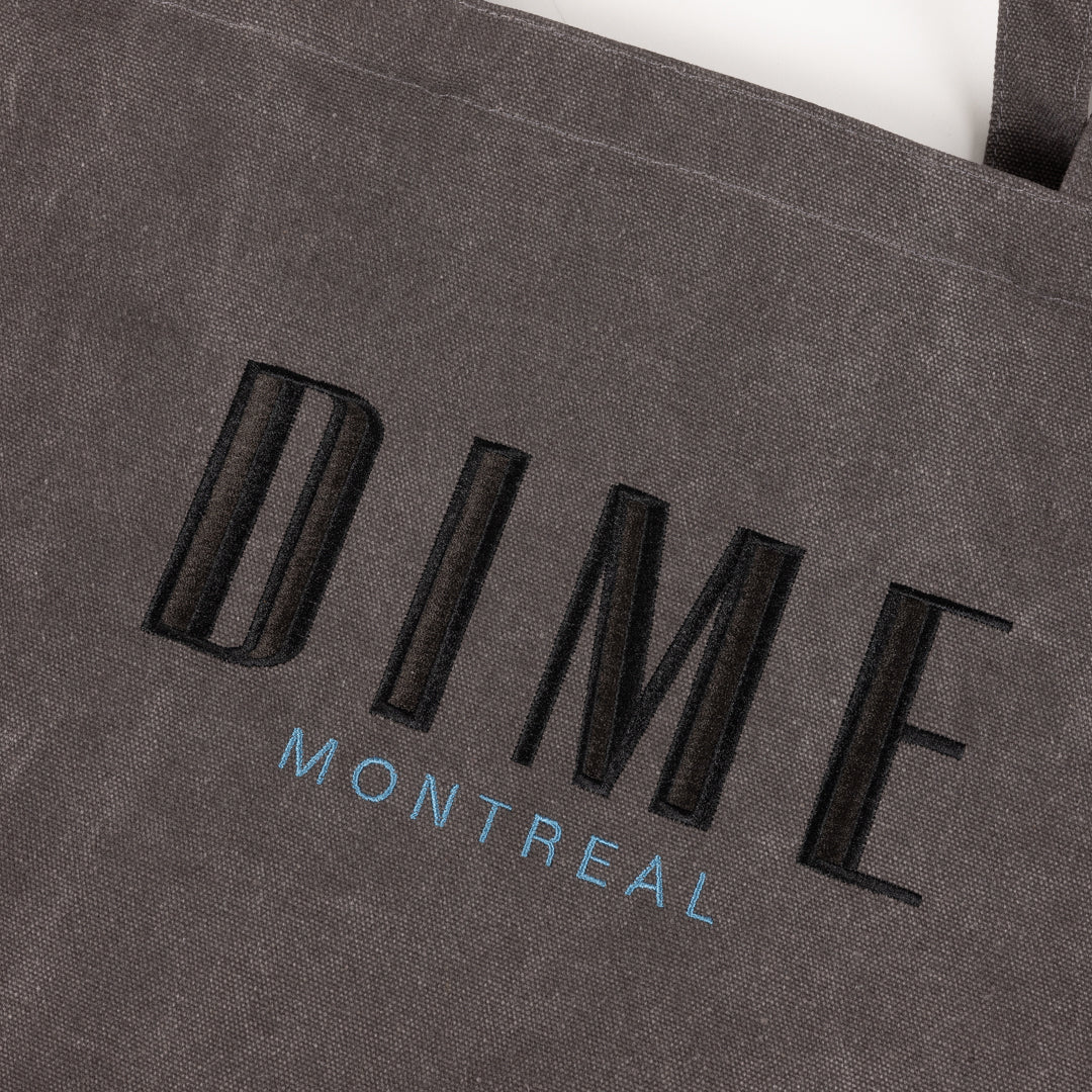 Dime MTL Montreal Tote Bag in Charcoal, print detail