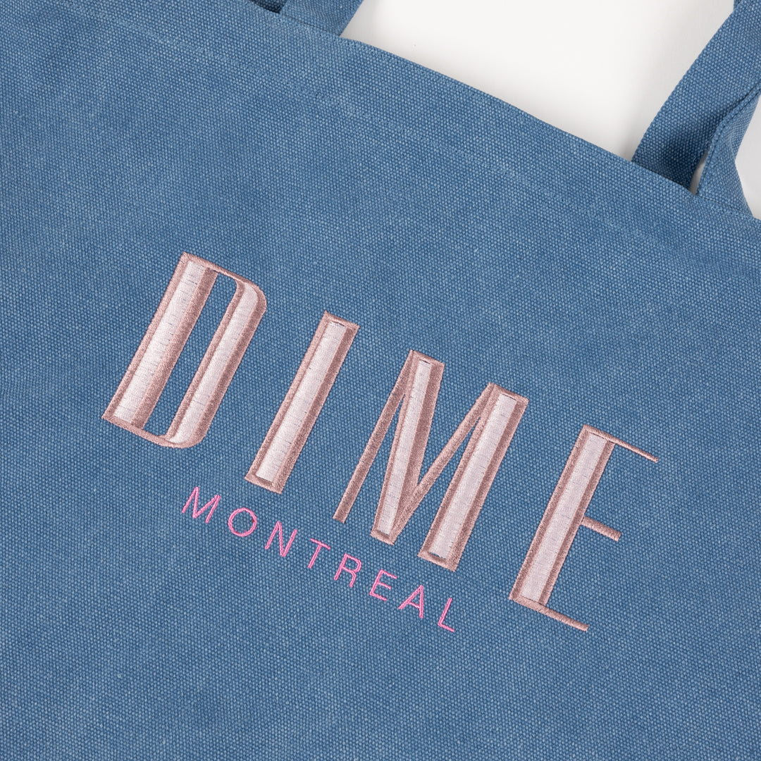 Dime MTL Montreal Tote Bag in Ocean blue, print detail