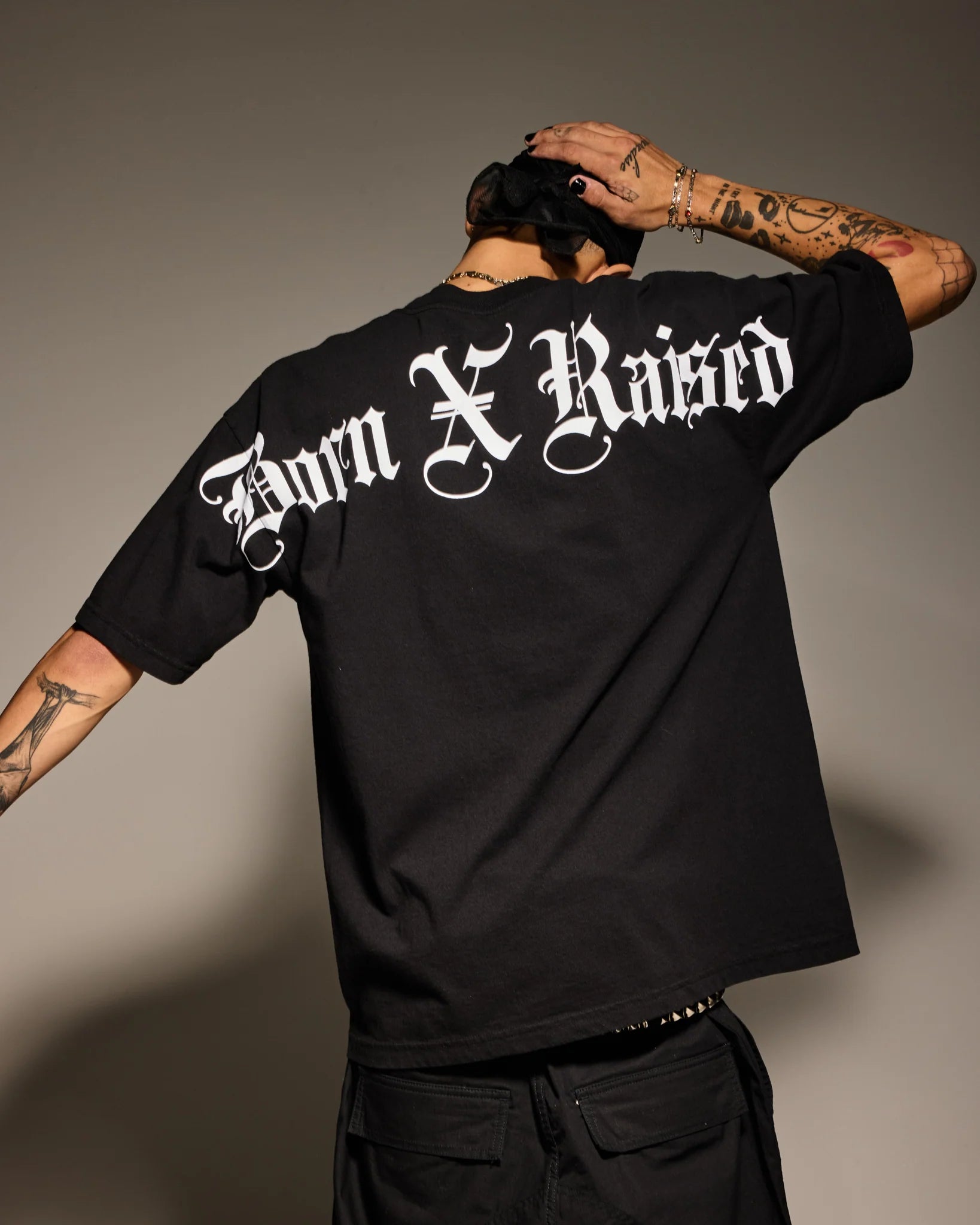 Born X Raised Blackletter Jumbo Arch Tee - Black