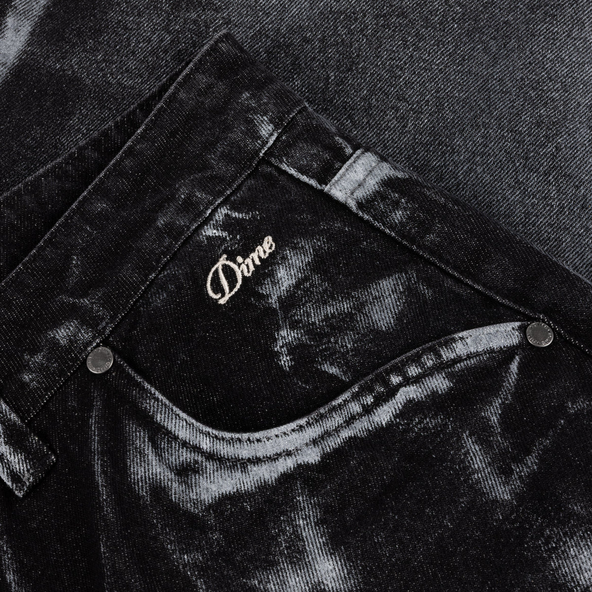 Dime MTL Baggy Denim Pants Black (White Paint) — detail