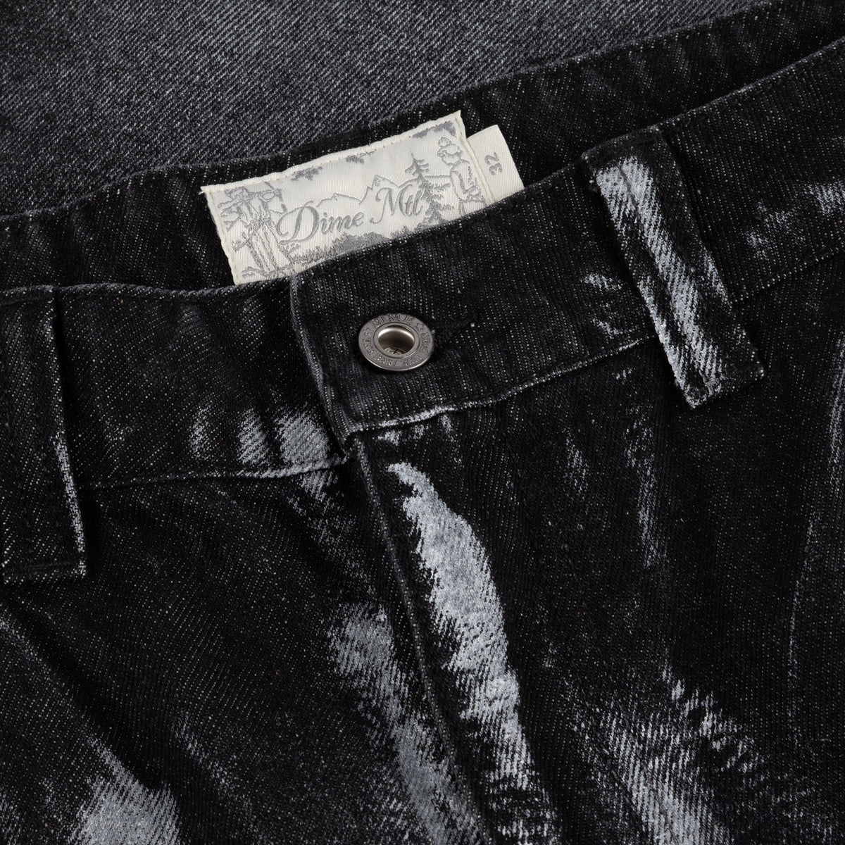Dime MTL Baggy Denim Pants Black (White Paint) — detail