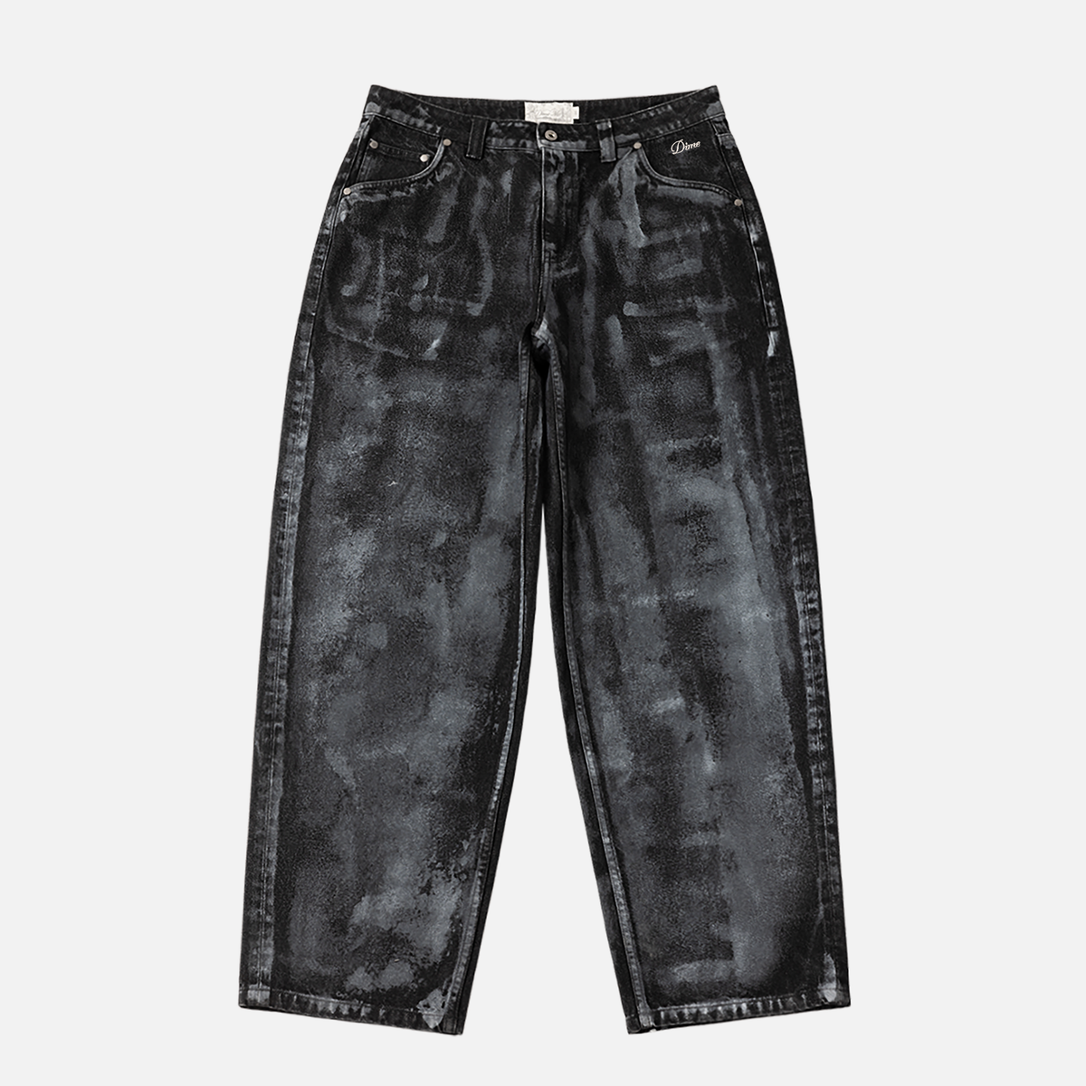 Dime MTL Baggy Denim Pants Black (White Paint) — product shot