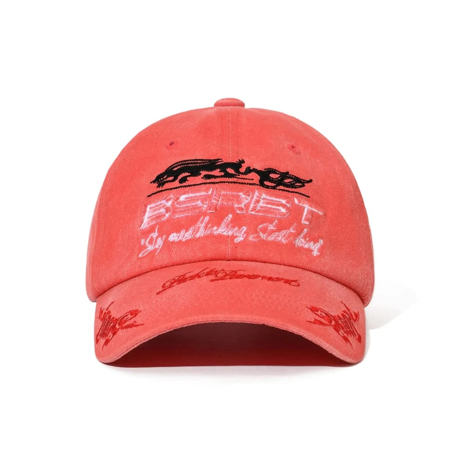 BS Rabbit 3D Embroidery Dirty Washed Cotton Cap – Red