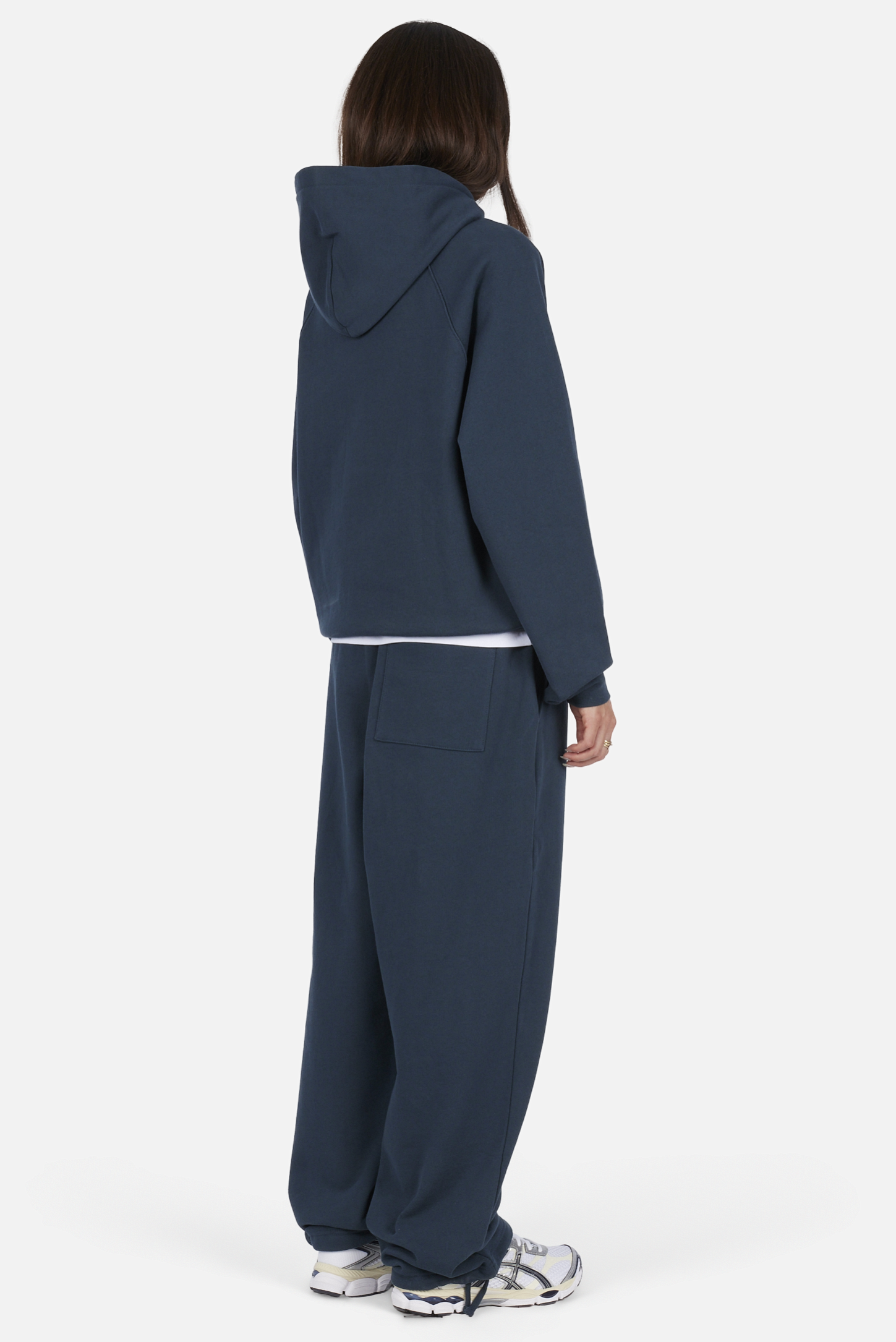 Dime MTL Classic Small Logo Hoodie Navy — worn by model