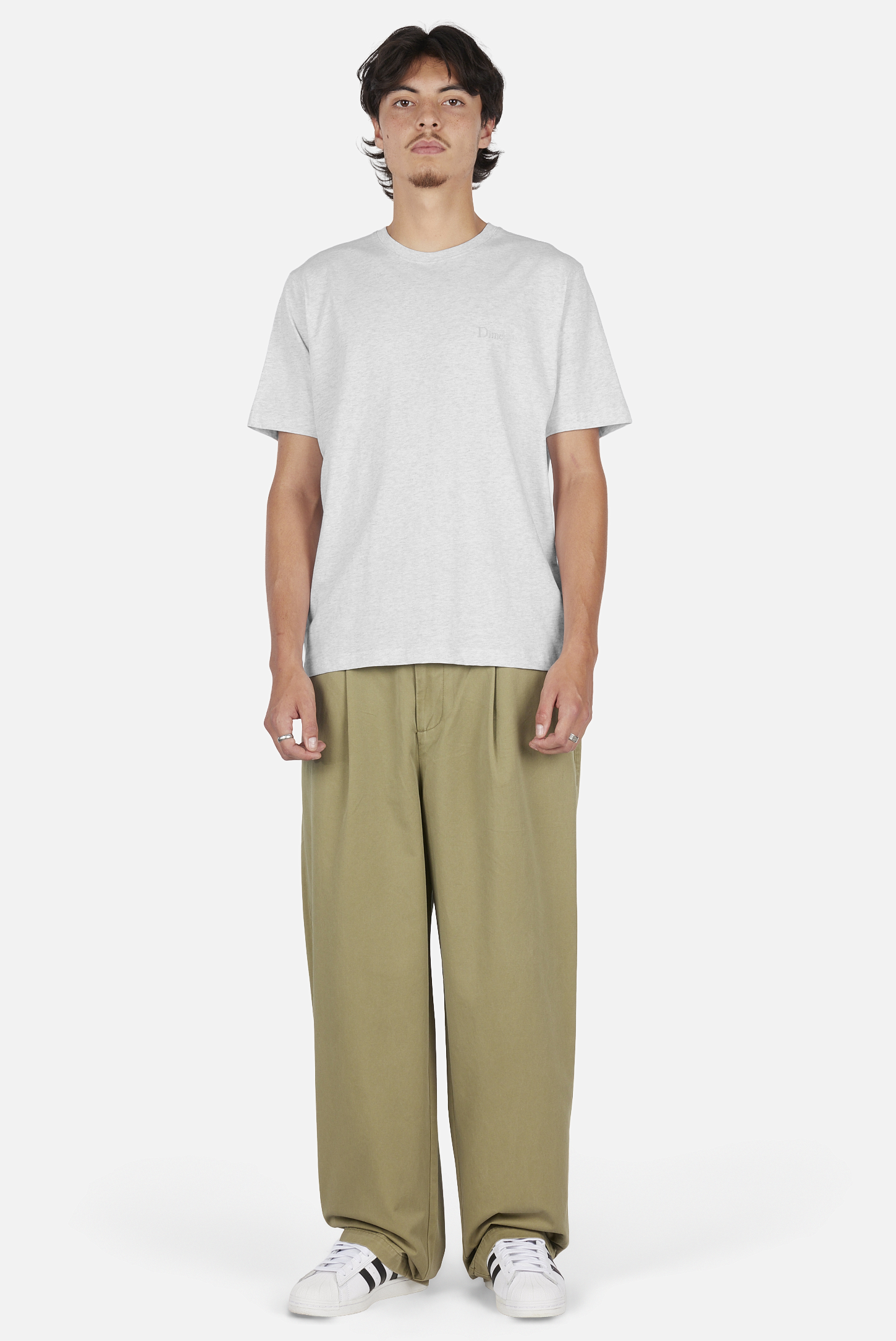 Dime MTL Classic Small Logo T-Shirt Ash — worn by model