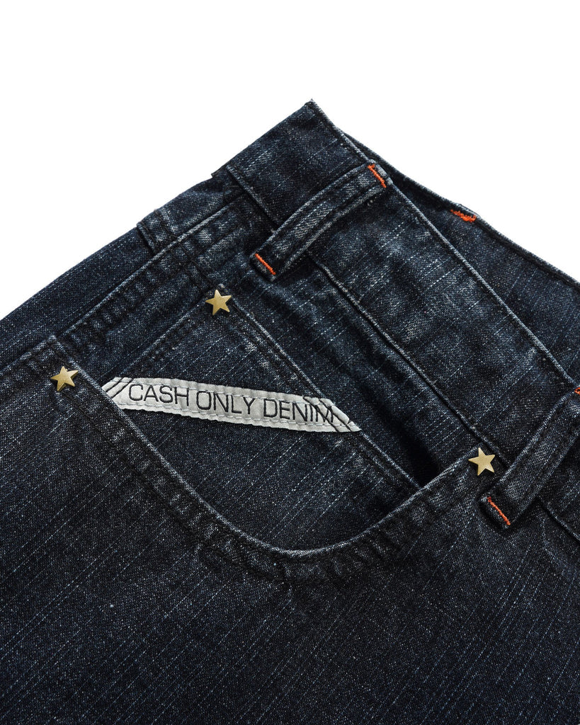 Cash Only Company Denim Shorts Distress Washed Midnight - pocket detail