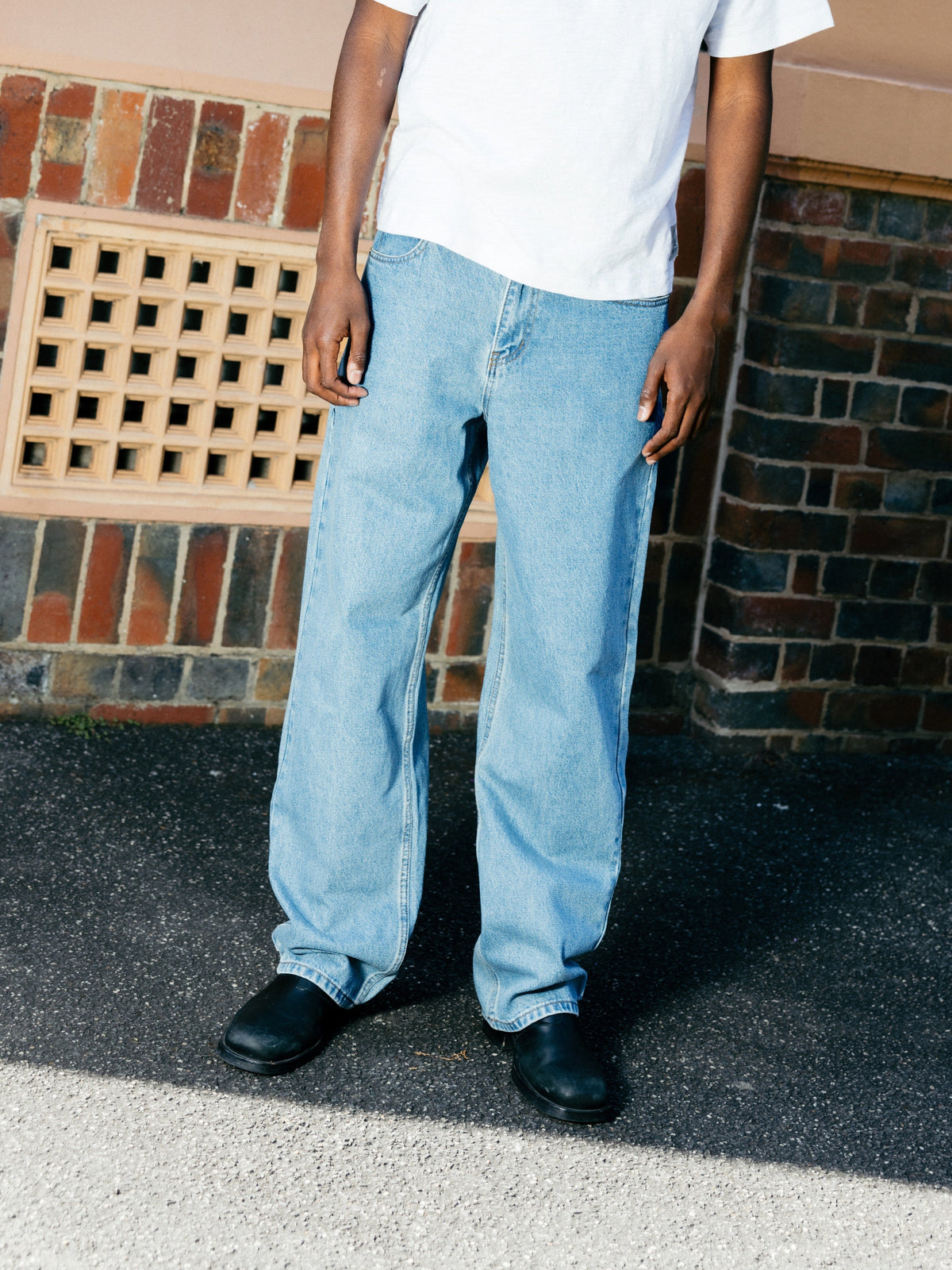 Butter Goods Relaxed Denim Jeans Flat Black — worn by model