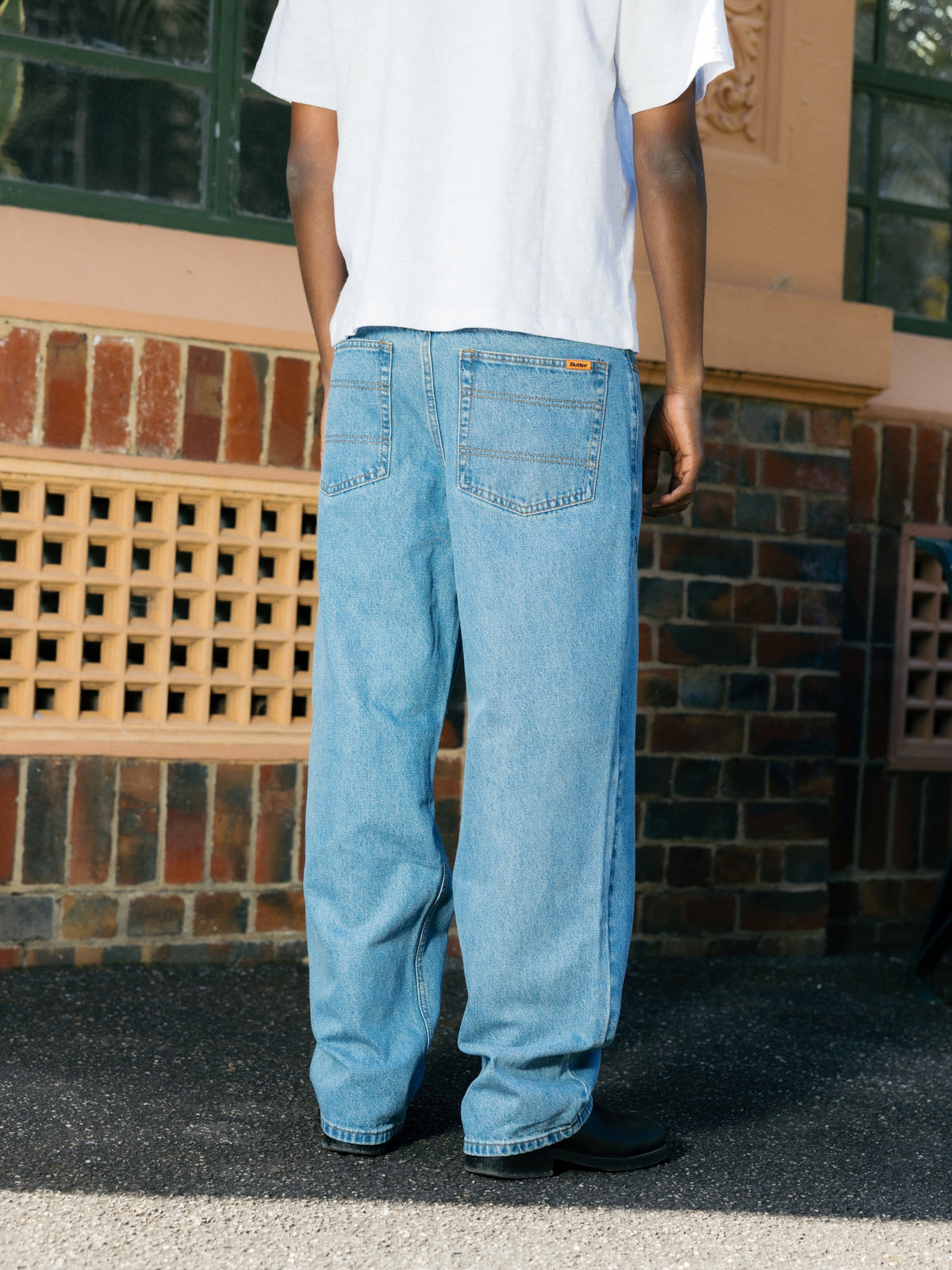 Butter Goods Relaxed Denim Jeans Flat Black — worn by model