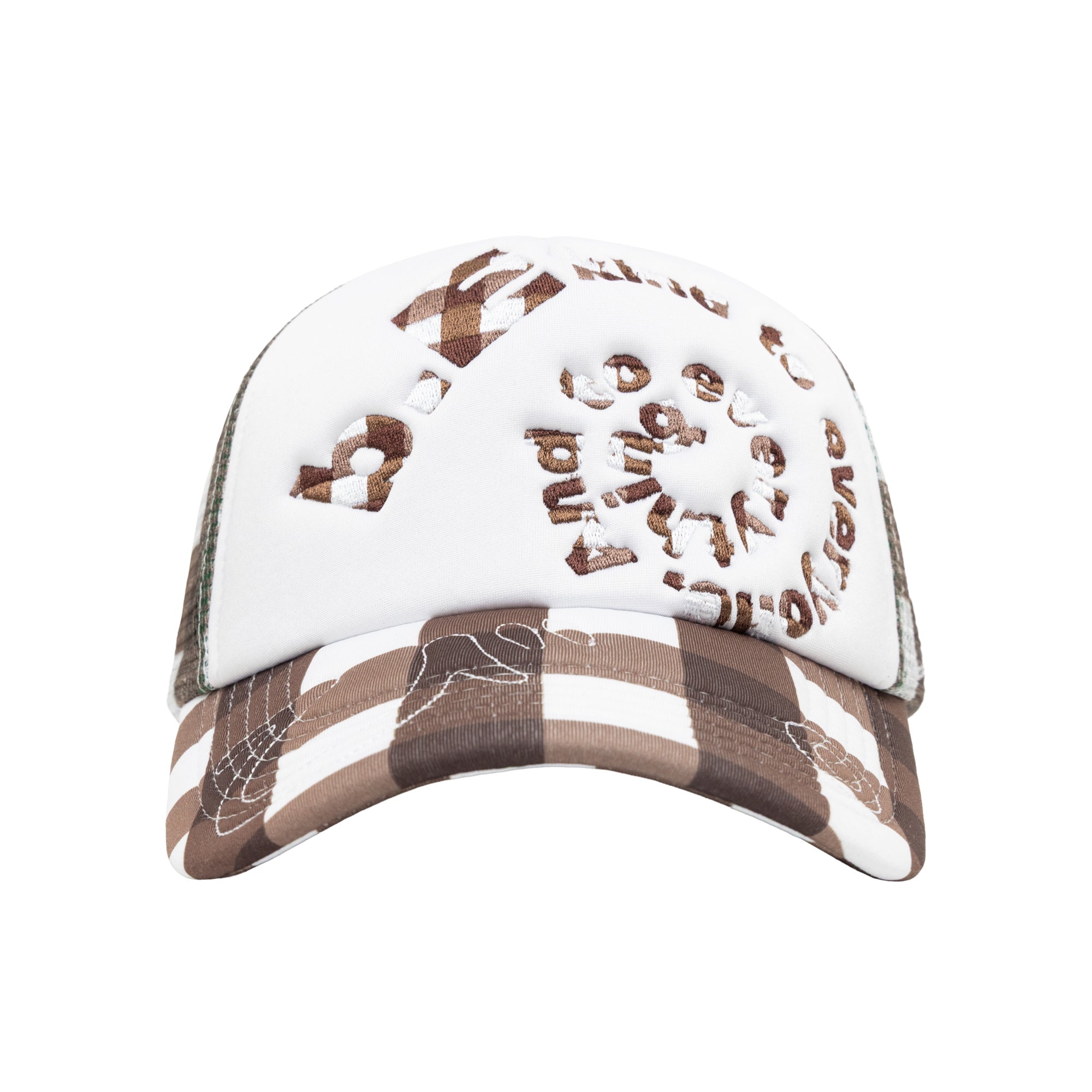 b.Eautiful Bi Foam Trucker Hat brown checker, side profile