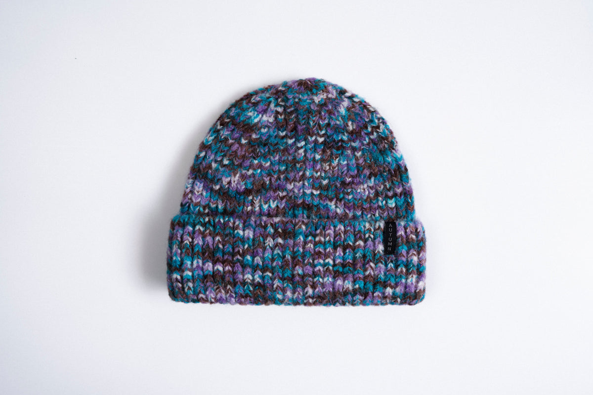 Autumn Marble Knit Beanie in Plum