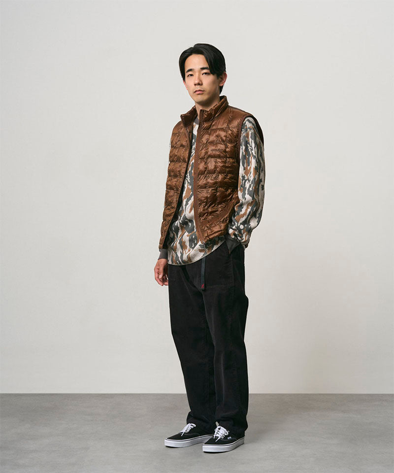 Gramicci Corduroy Loose Tapered Ridge Pant in Black, on model