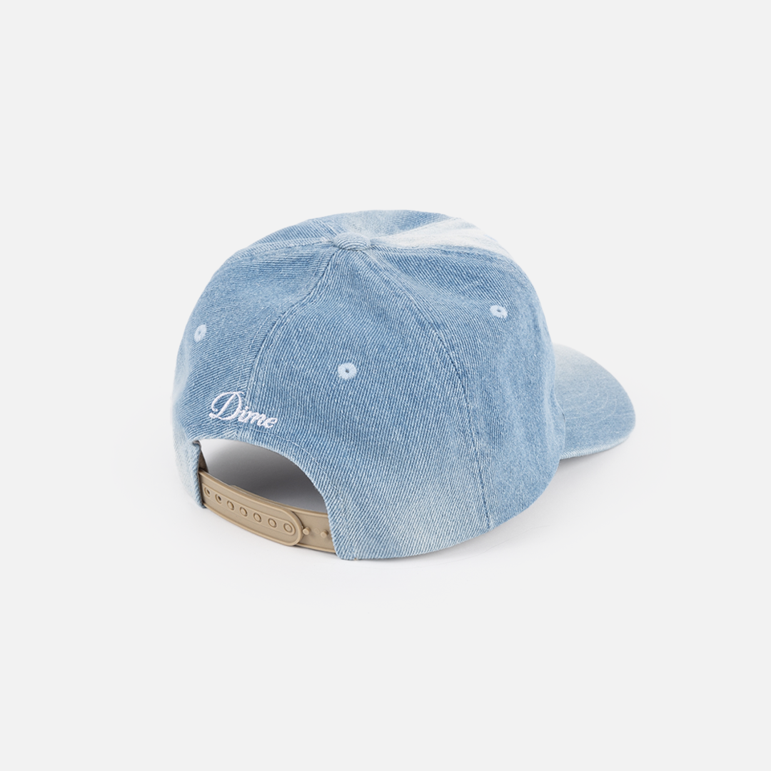 Dime MTL Cursive Denim Worker Cap in Blue Washed, back view