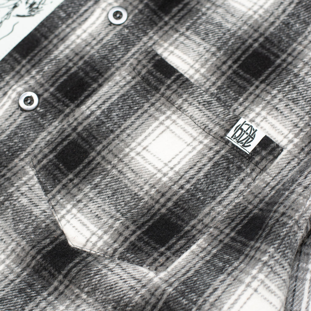 Hoddle Book Flannel grey plaid – patch detail