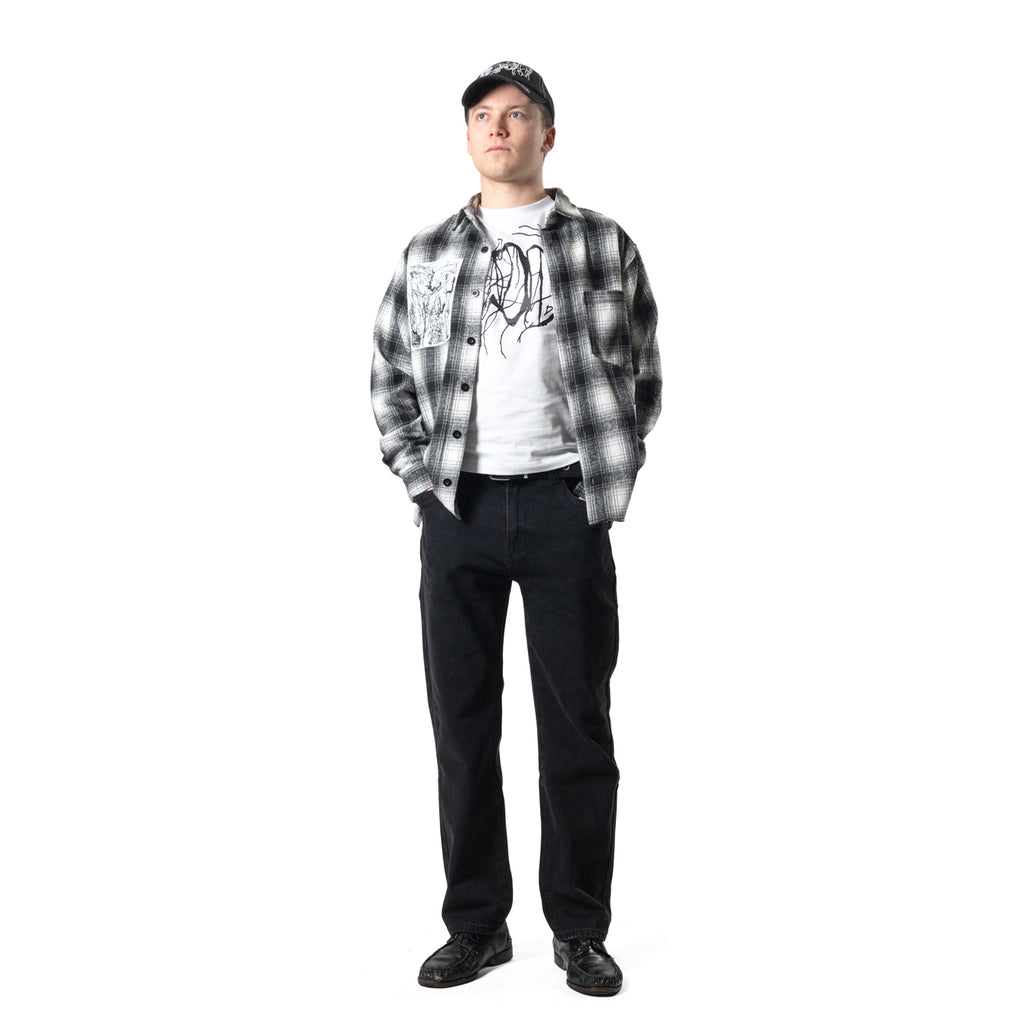 Hoddle Book Flannel grey plaid – worn detail