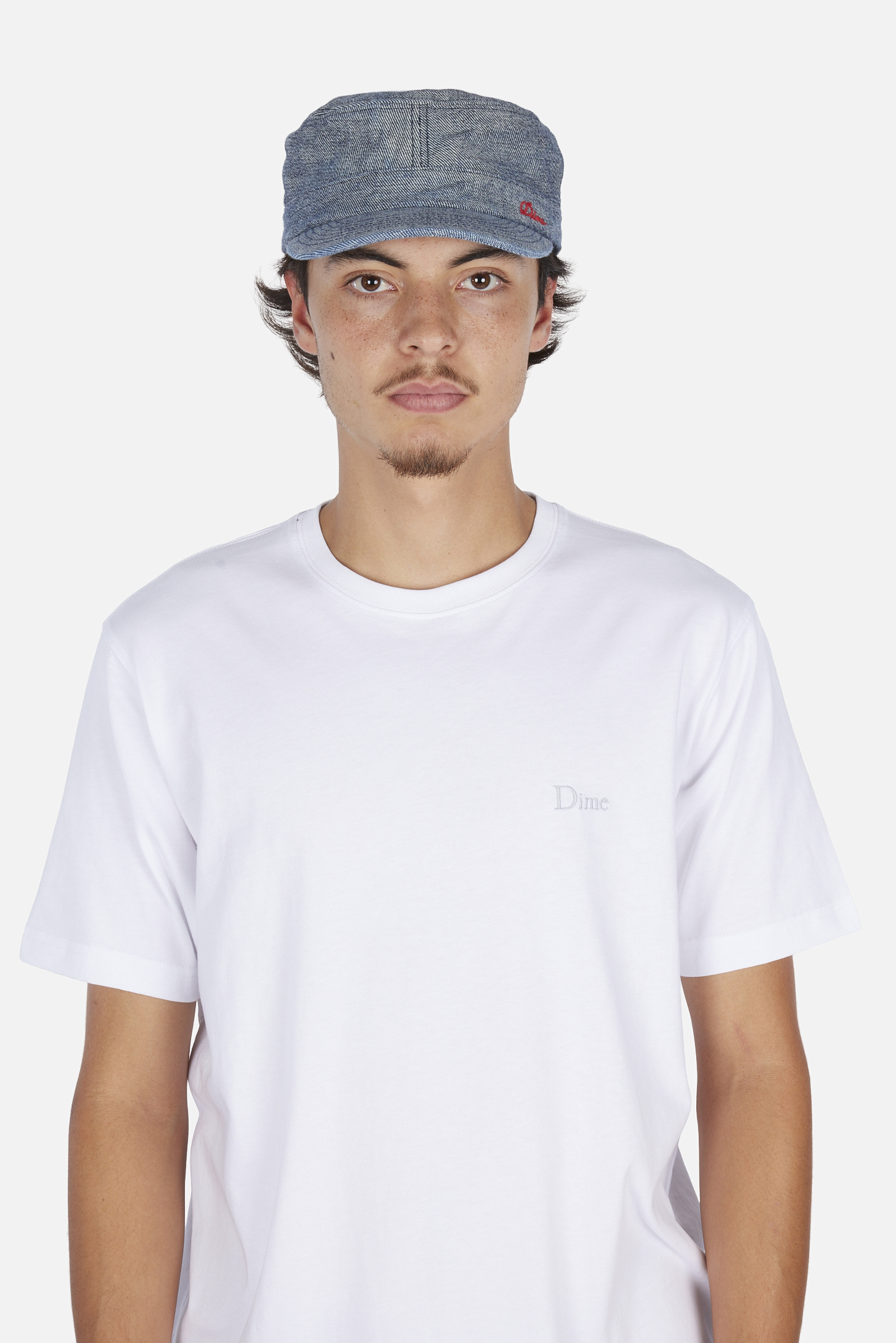 Dime MTL Denim Painter Cap Reversed Indigo — worn by model