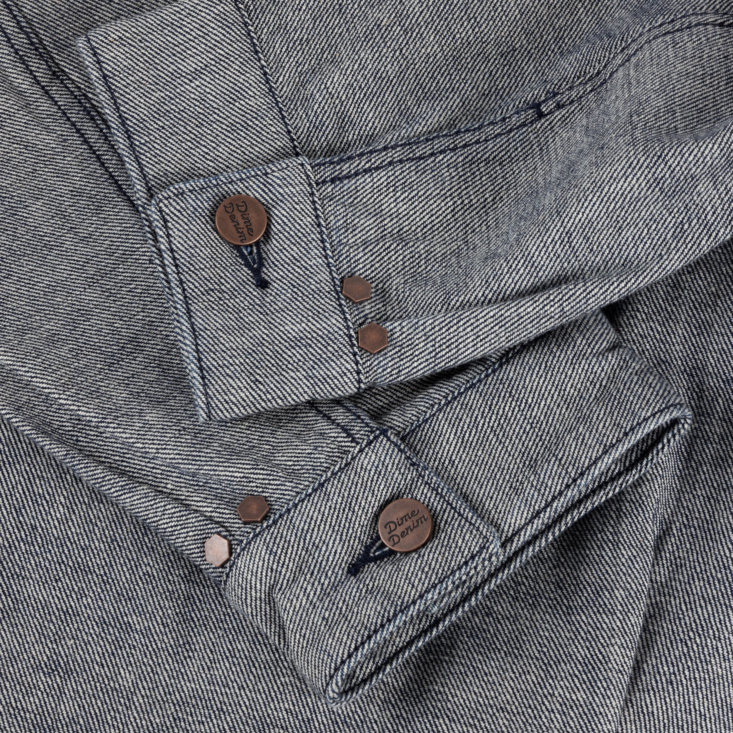 Dime MTL Pleated Denim Jacket Reversed Indigo — detail