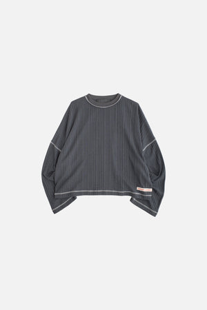 Jungles Jungles Channel Rib Long Sleeve in grey, front view with contrast stitching