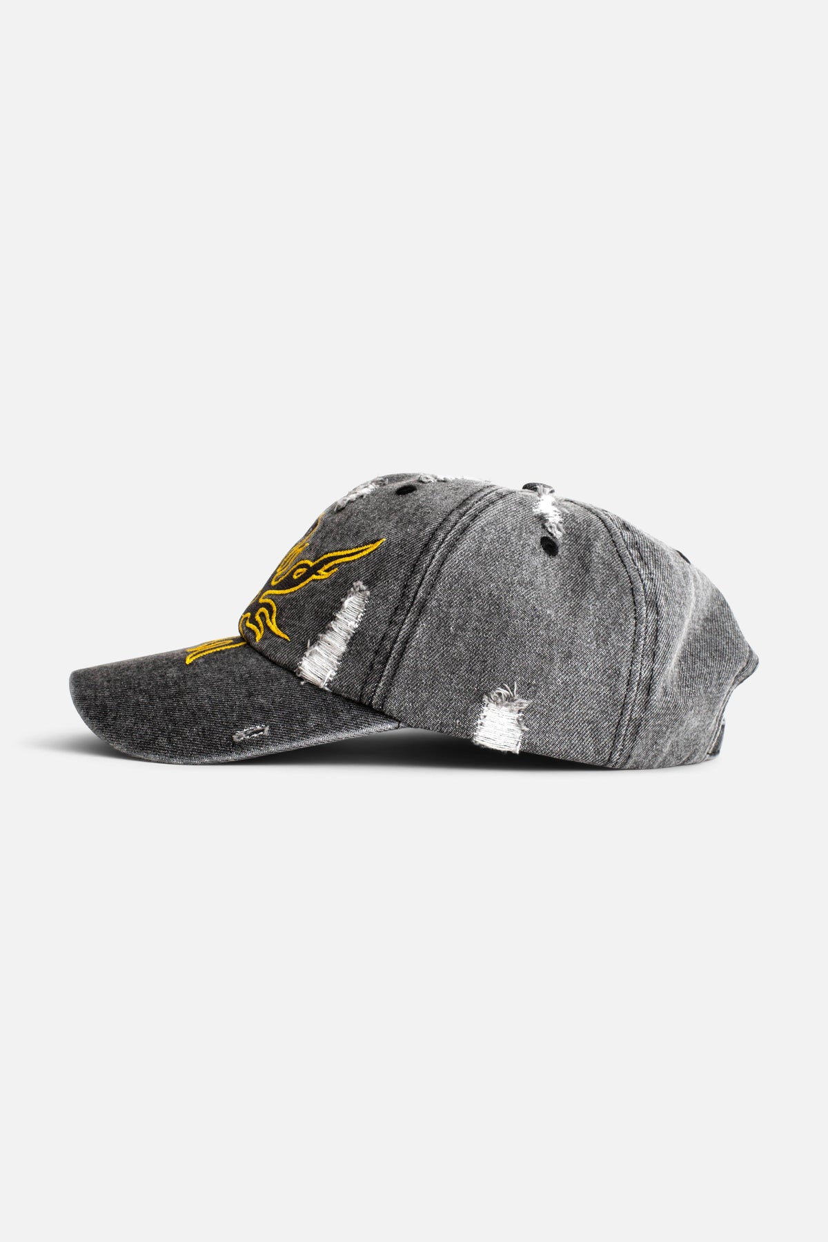 Jungles Jungles Eternal Flame Cap black, side view showing washed distressed cotton