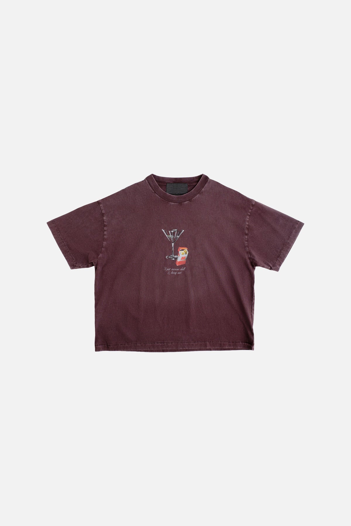 Jungles Jungles Double Happiness Tee in brown, front view with airbrush martini artwork