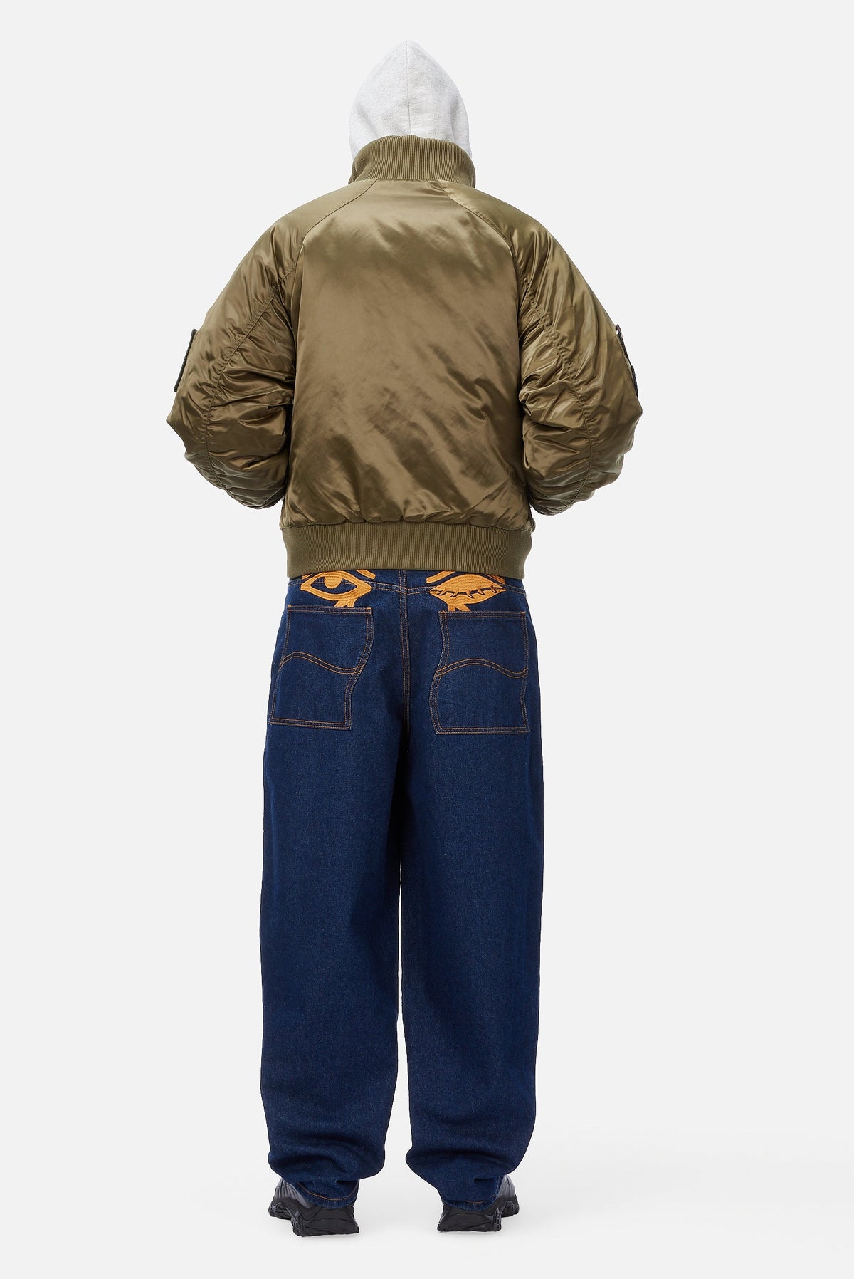 Dime MTL Utility Bomber Jacket Olive — worn by model