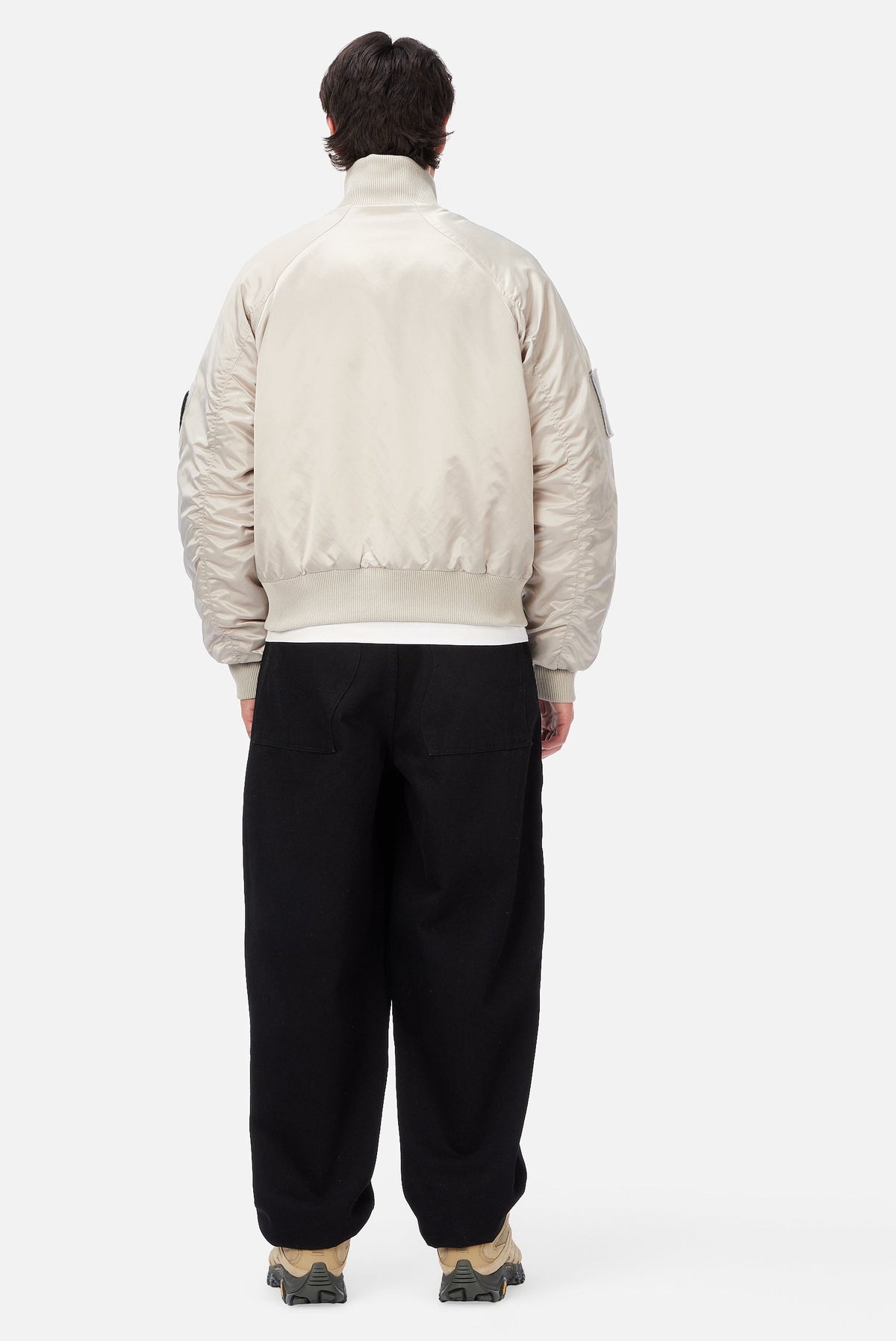 Dime MTL Utility Bomber Jacket Pearl — worn by model