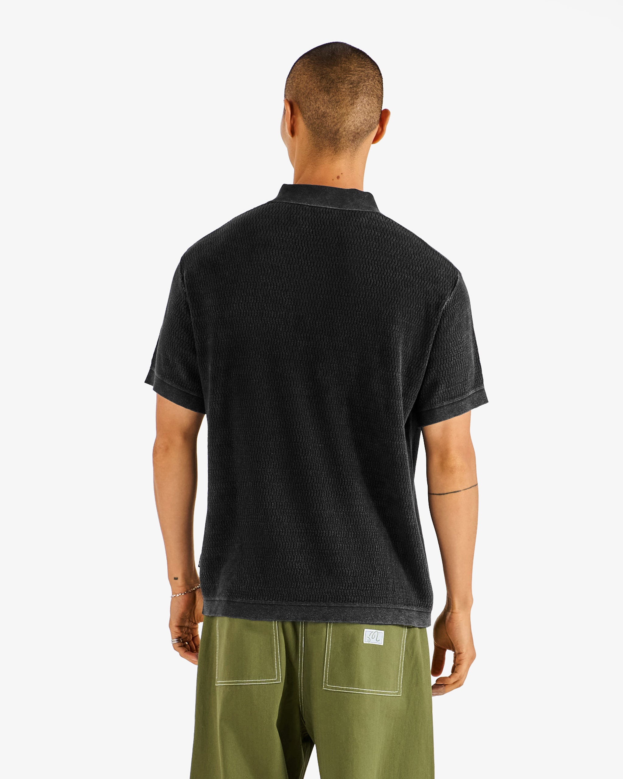 Malbon Golf Brickwork Polo black — full-needle placket detail