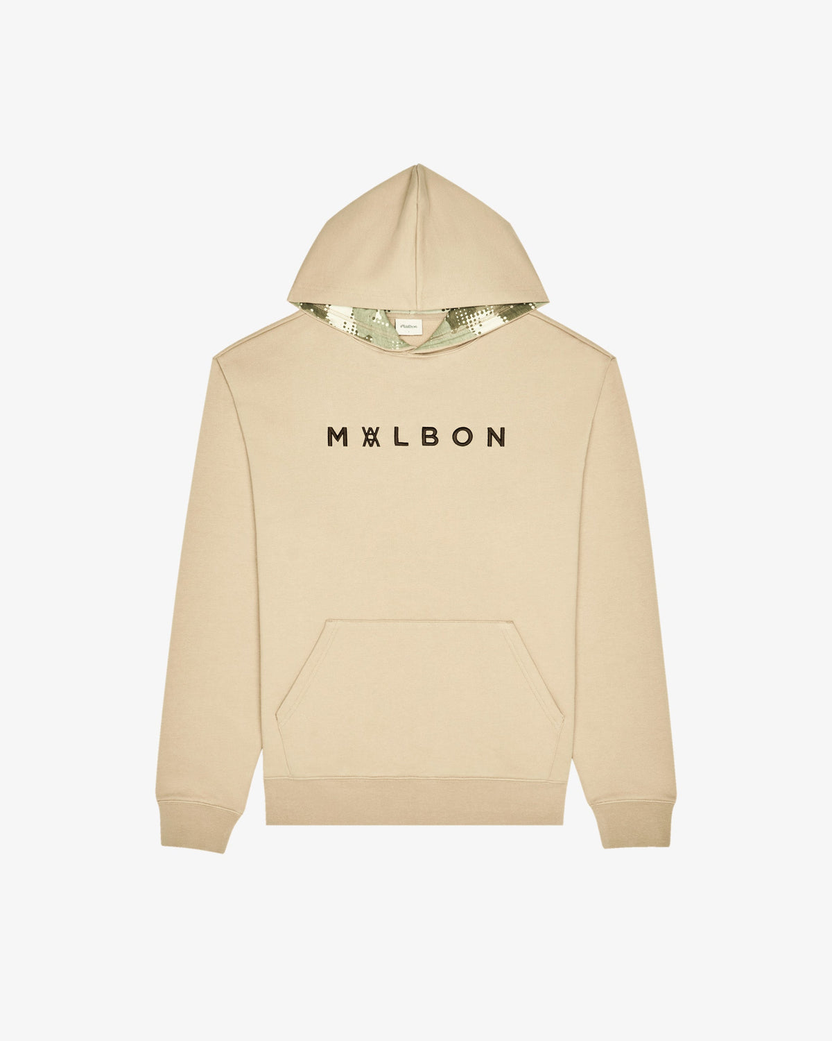 Malbon Golf x Daniel Arsham Shards Hoodie – Dune — front view, beige pullover hoodie with Arsham shards graphic, Gallery Streetwear Canada