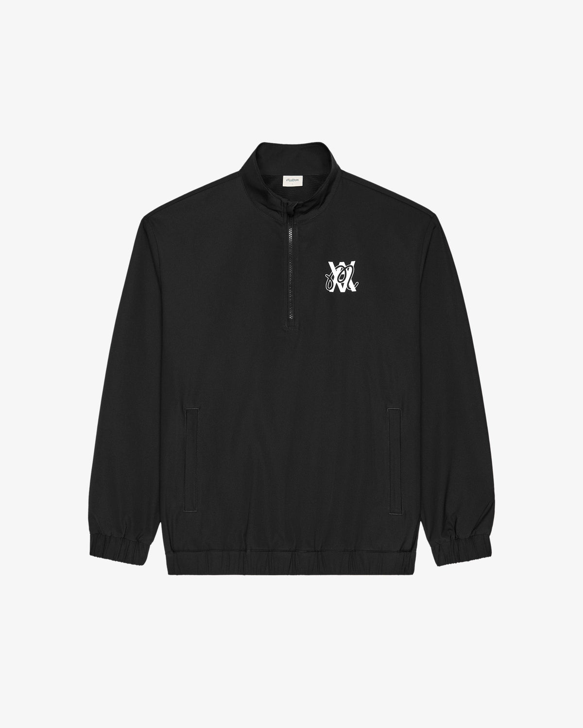 Malbon Golf x Daniel Arsham Stealth Quarter Zip – Black — front view, black quarter-zip golf midlayer, Gallery Streetwear Canada