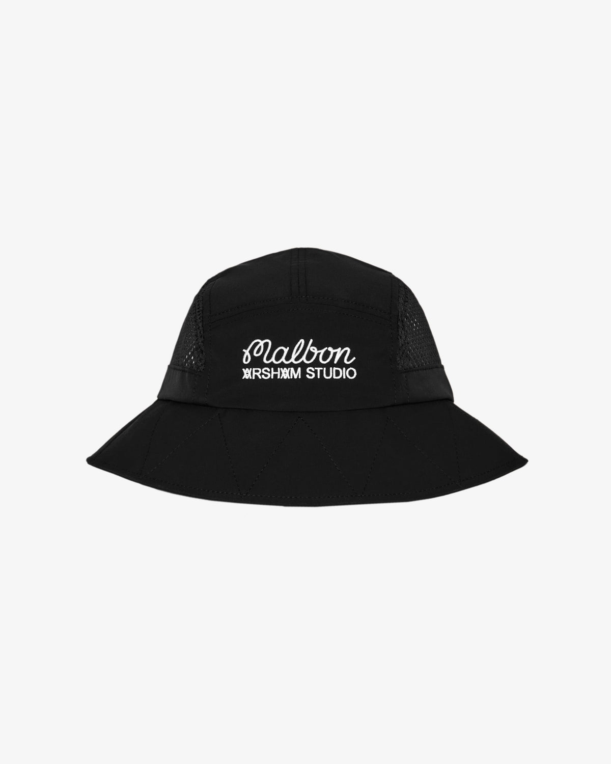 Malbon Golf x Daniel Arsham Stealth Bucket Hat – Black — product view, black bucket hat, Gallery Streetwear Canada