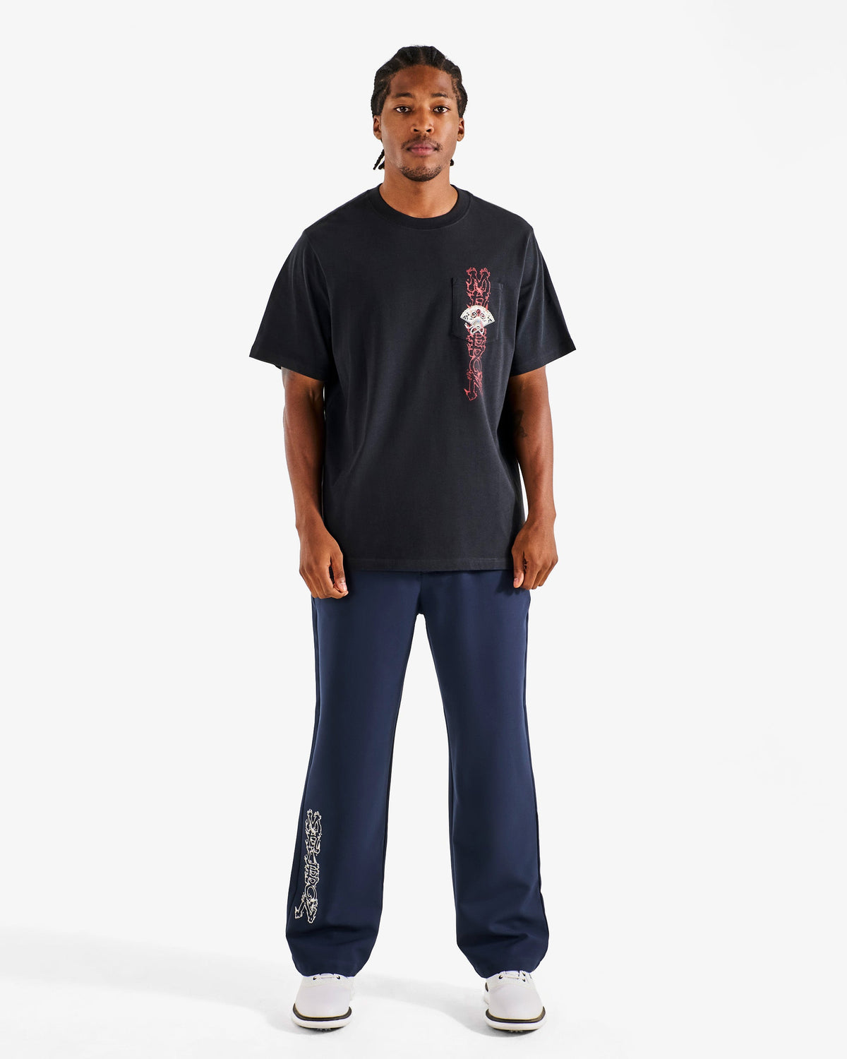 Malbon Vista Insignia Tee black worn on model
