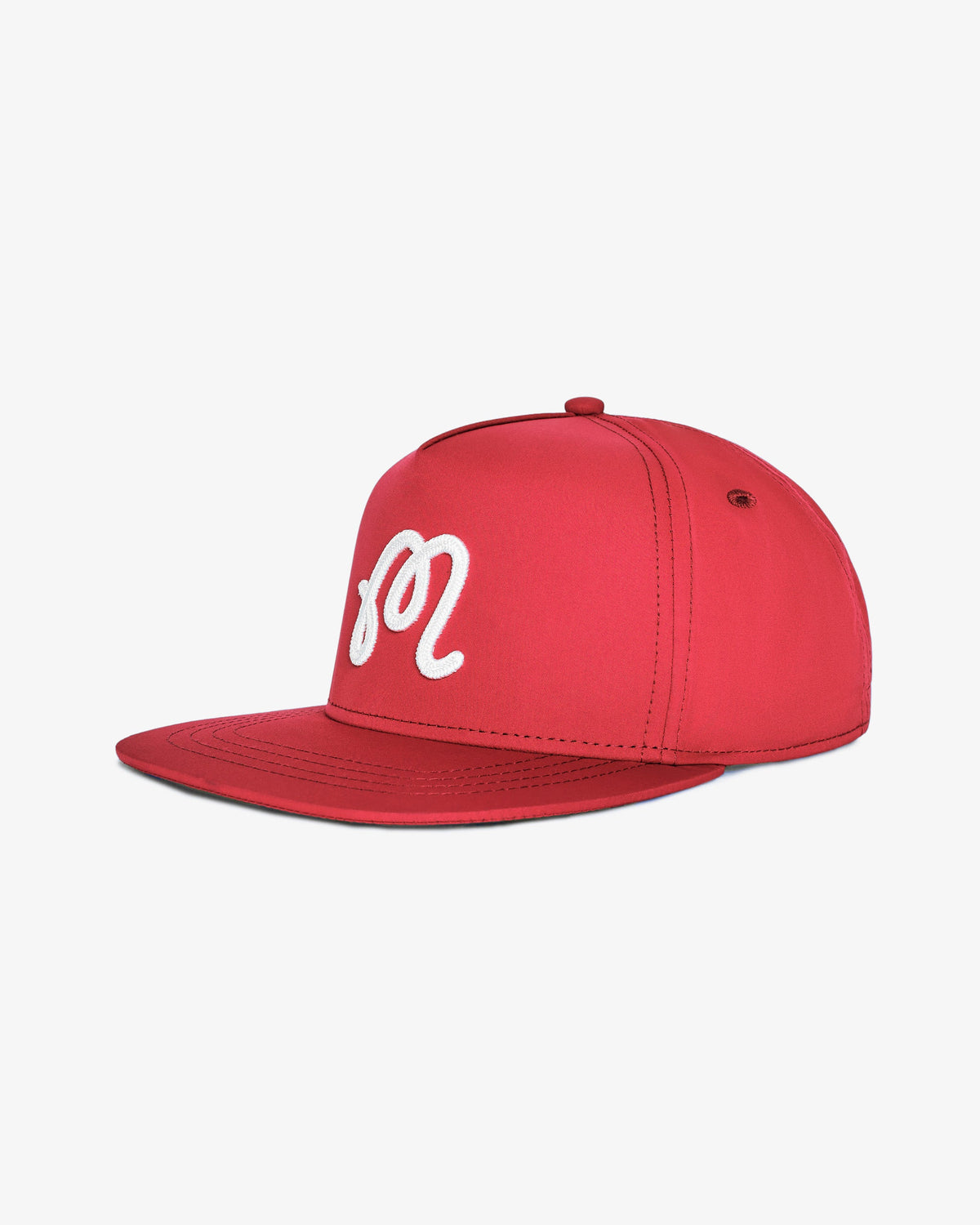 Malbon M Chain Stitch Snapback crimson red side view