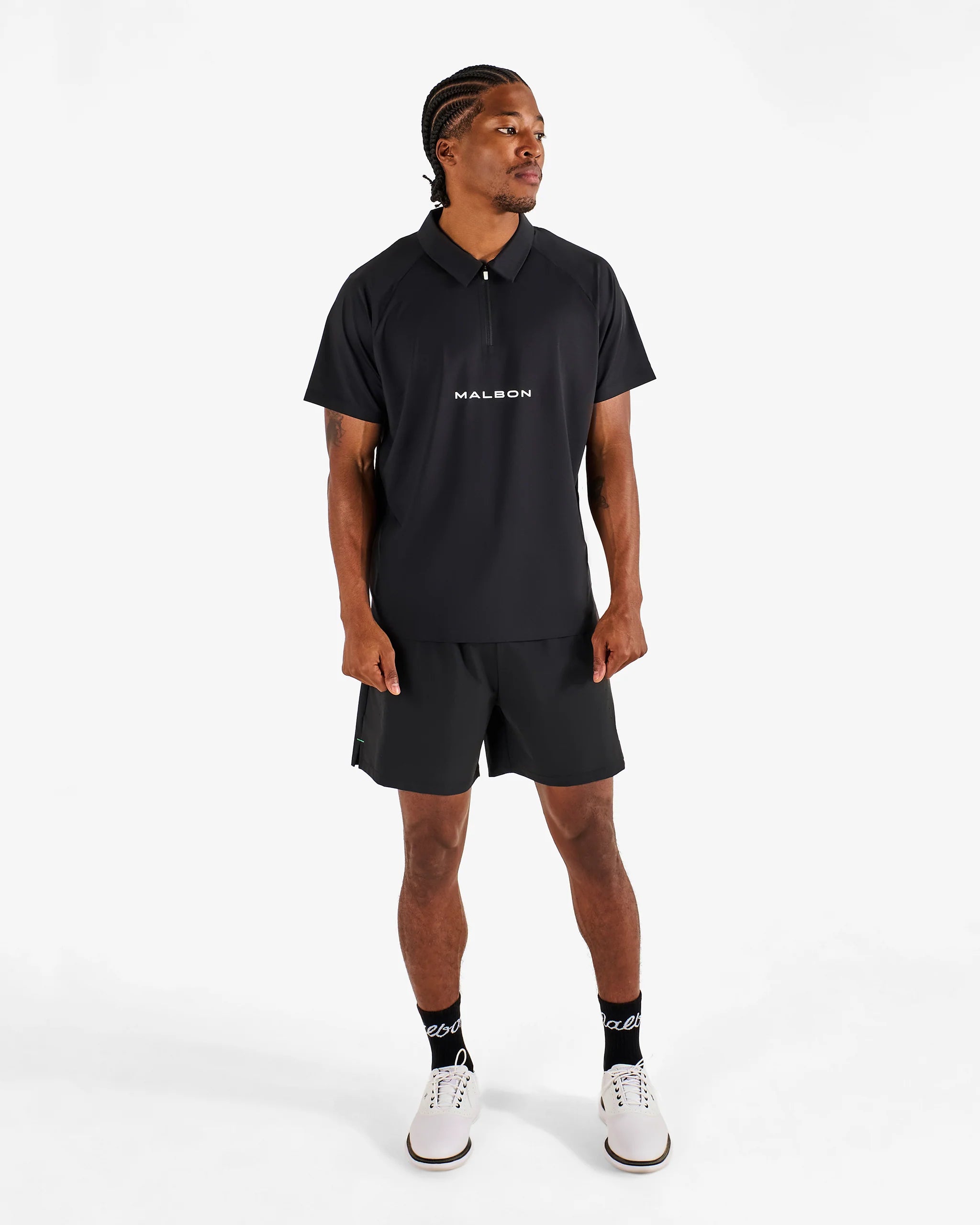 Malbon Golf Performance Zip Raglan Polo Black