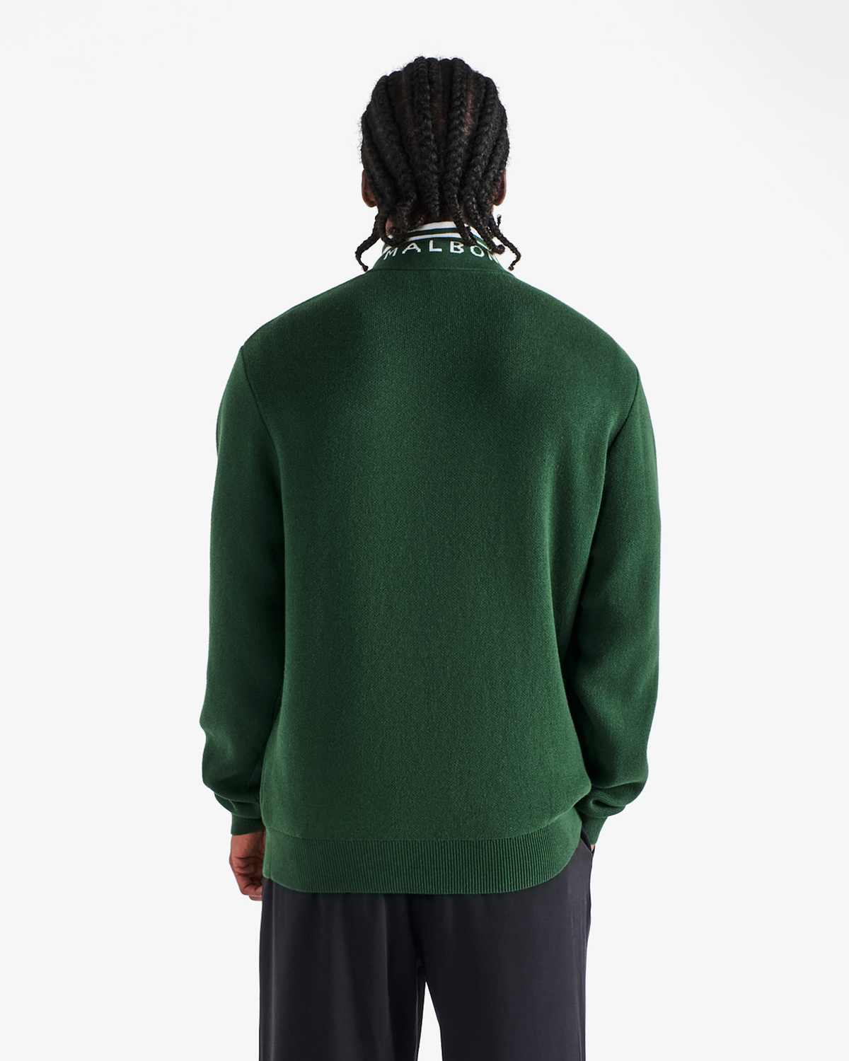 Malbon Golf Sorrel Sweater forest, intarsia Malbon on back of collar