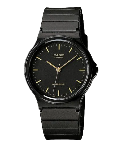 Casio MQ-24-1E all-black analog watch, front view